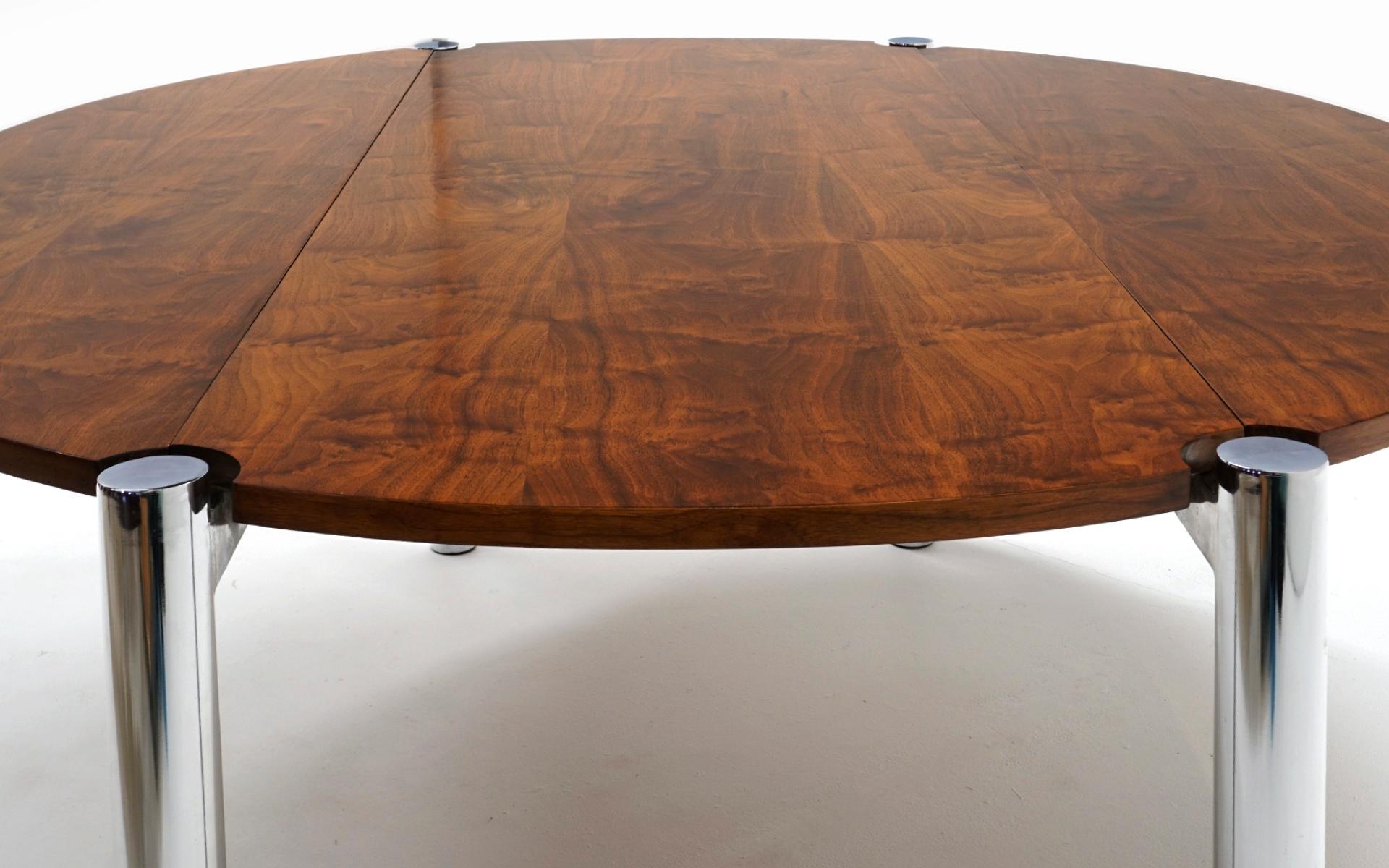 Drop-Leaf Rosewood and Chrome Dining Table Attributed to Milo Baughman 1