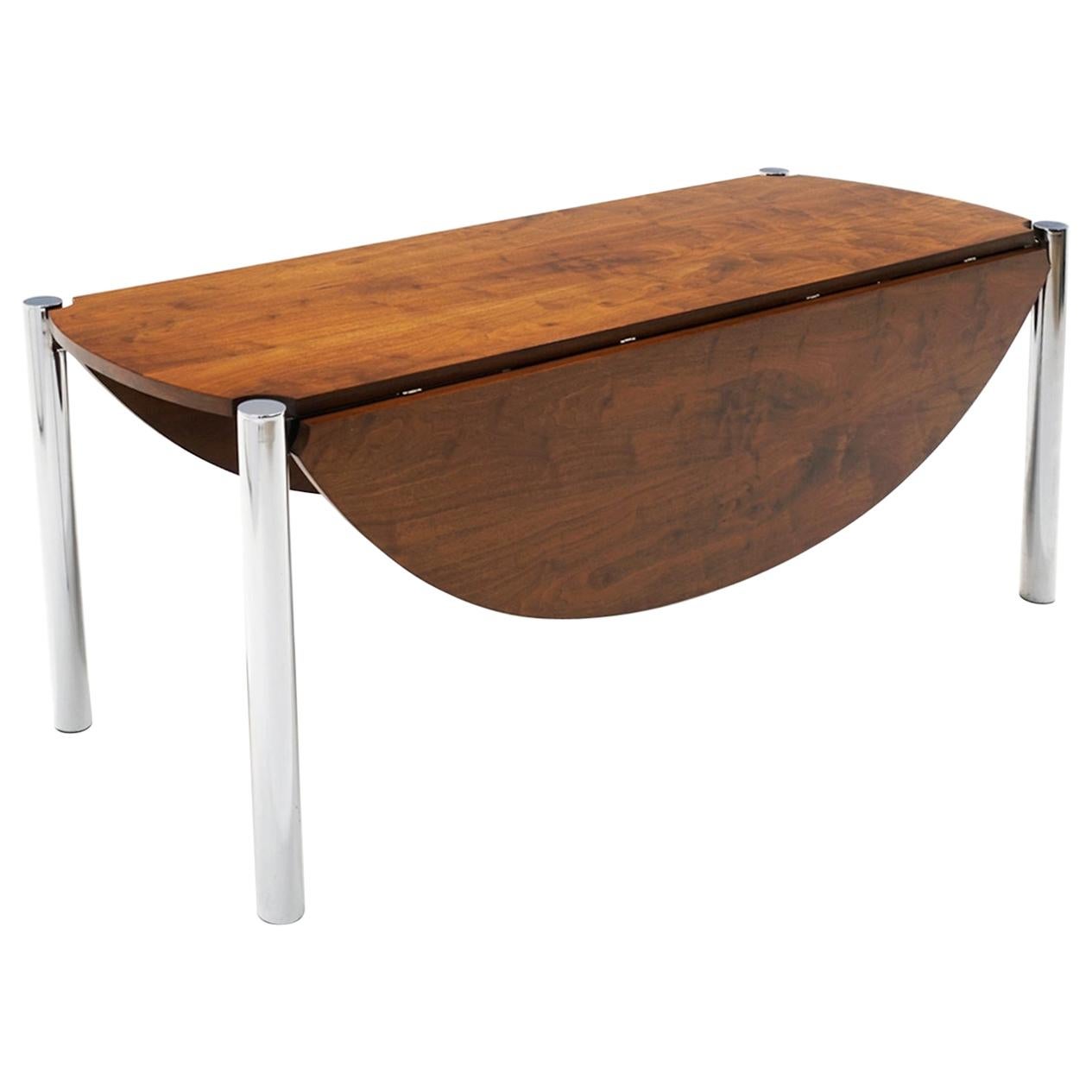 Drop-Leaf Rosewood and Chrome Dining Table Attributed to Milo Baughman