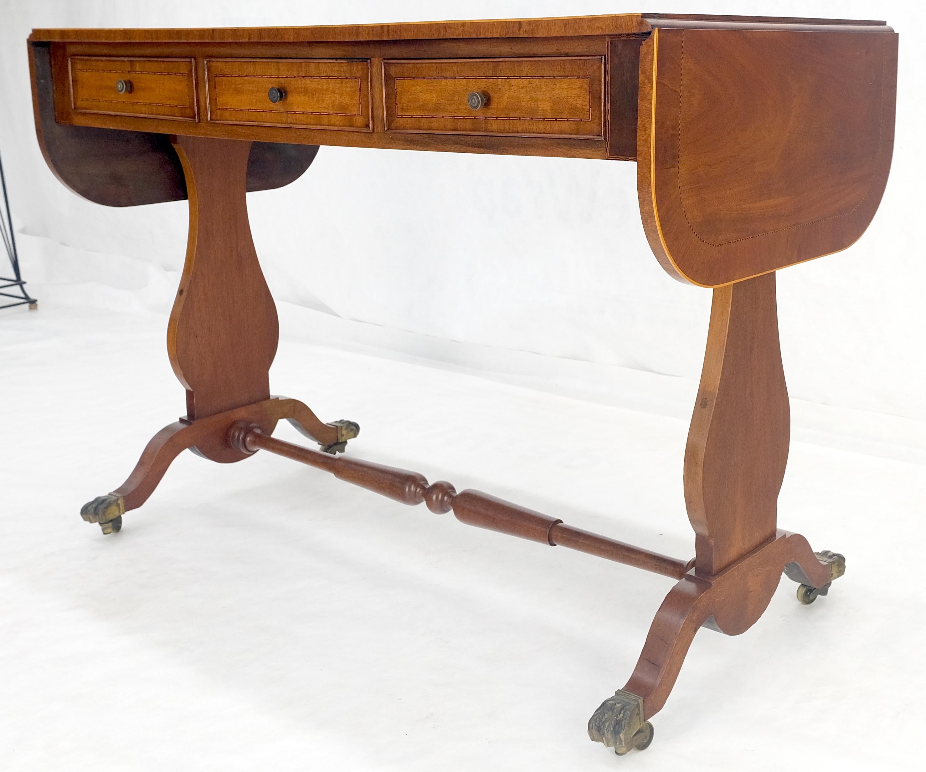 Drop Leaf Sides Dovetail Drawers Banded Inlaid Top Console Writing Library Table For Sale 1