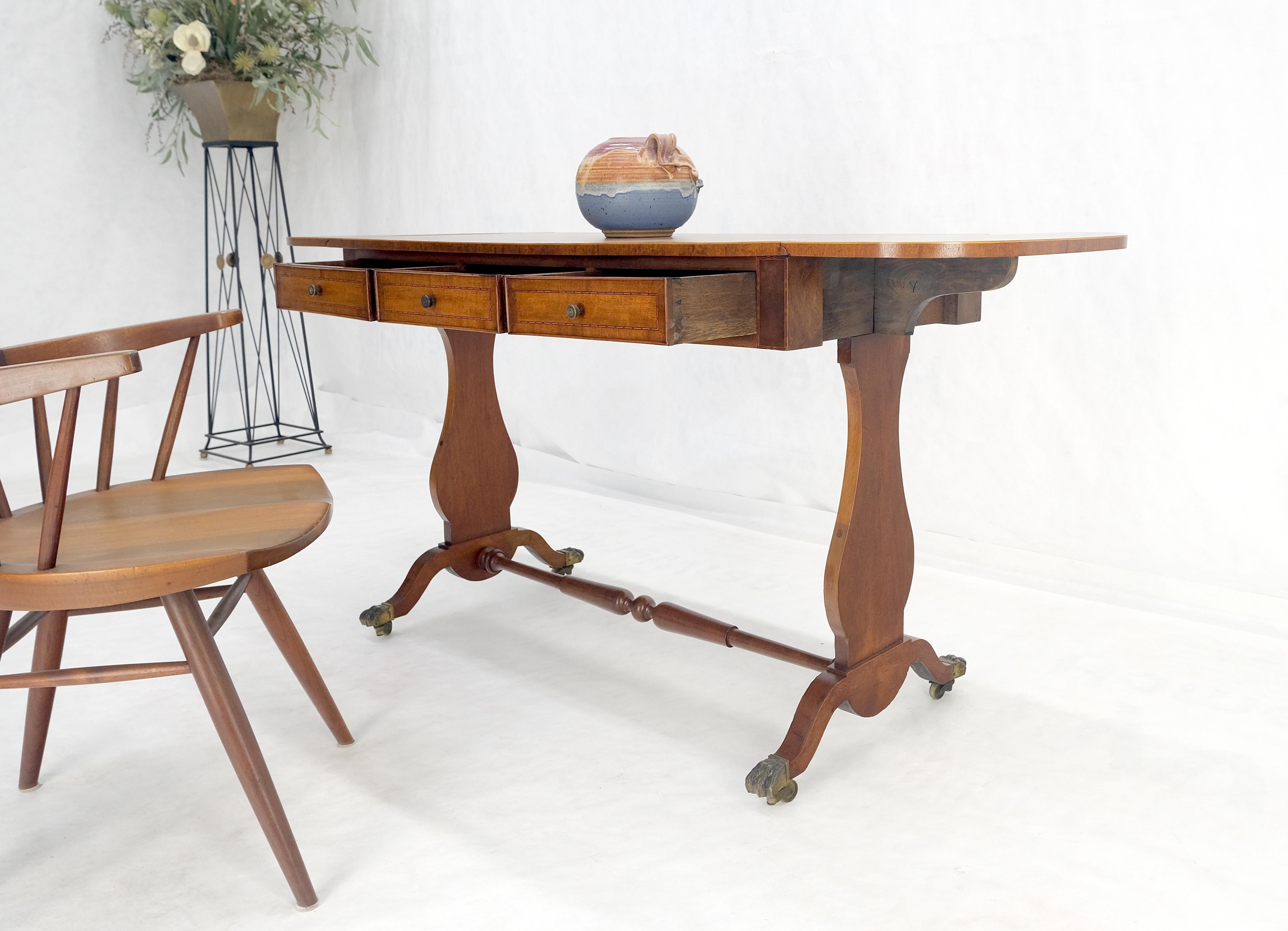 Drop Leaf Sides Dovetail Drawers Banded Inlaid Top Console Writing Library Table For Sale 3