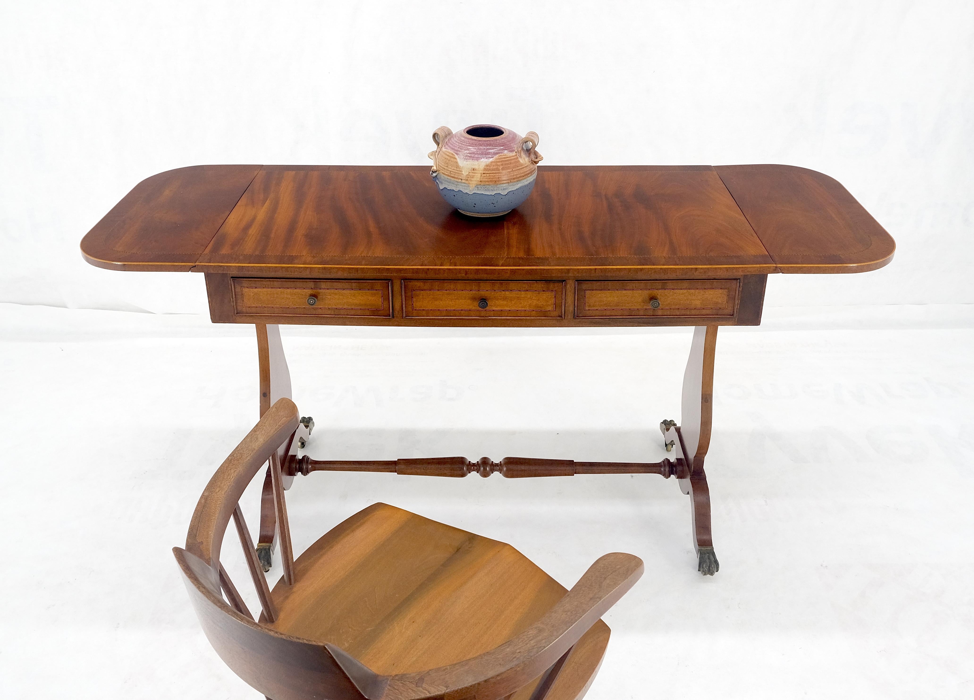 Drop Leaf Sides Dovetail Drawers Banded Inlaid Top Console Writing Library Table For Sale 4
