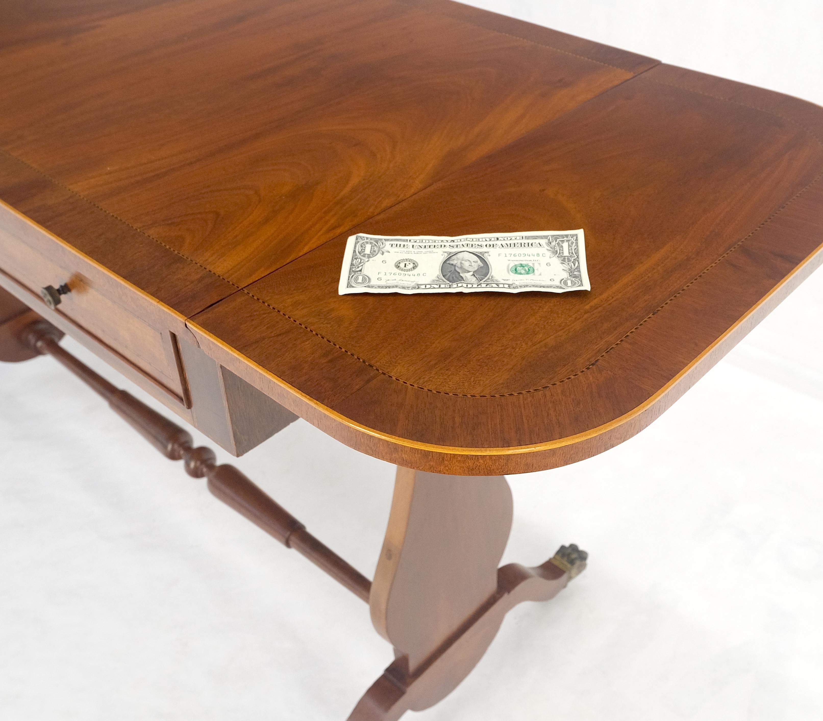 Drop Leaf Sides Dovetail Drawers Banded Inlaid Top Console Writing Library Table For Sale 5