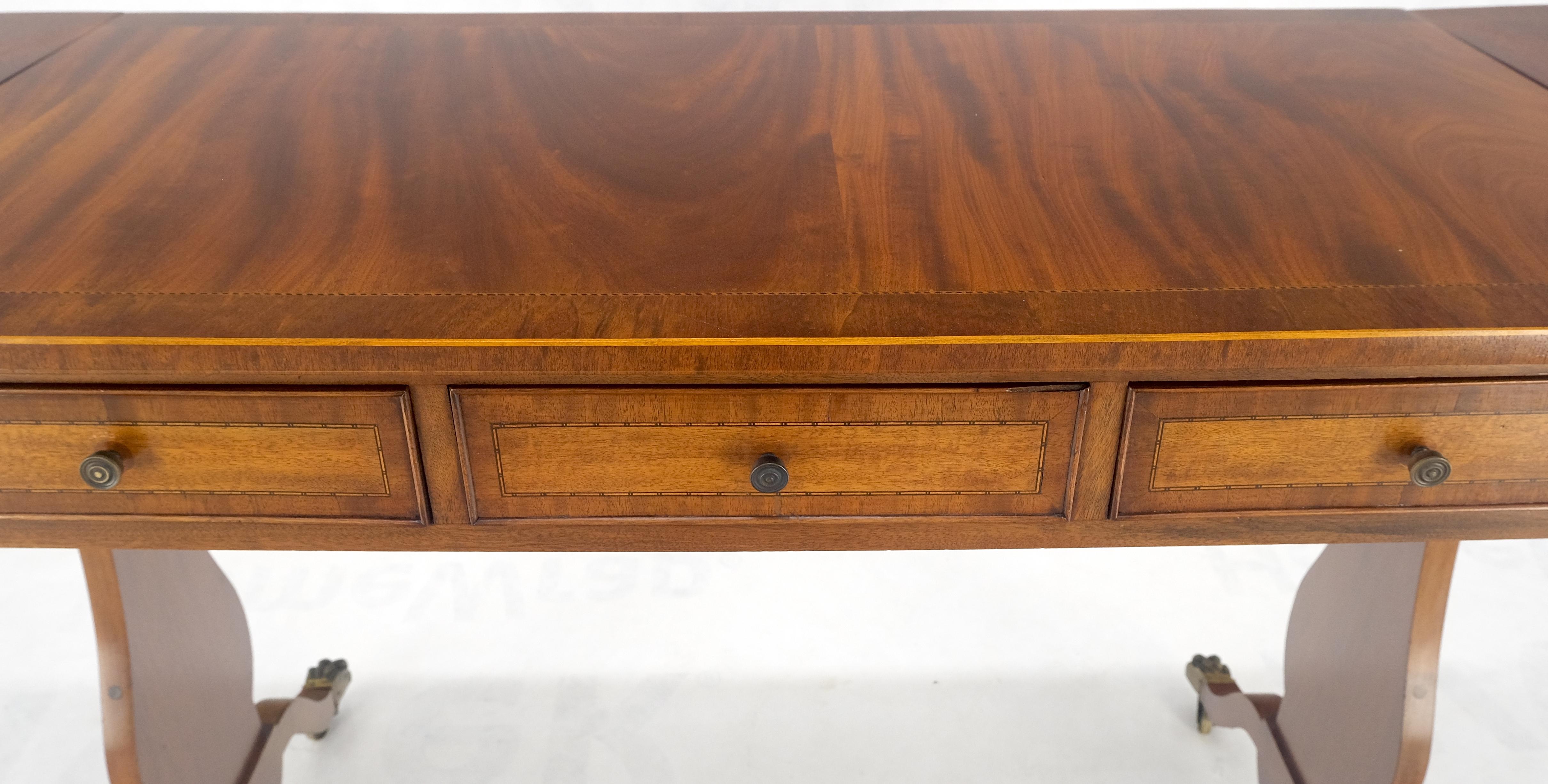 Chippendale Drop Leaf Sides Dovetail Drawers Banded Inlaid Top Console Writing Library Table For Sale