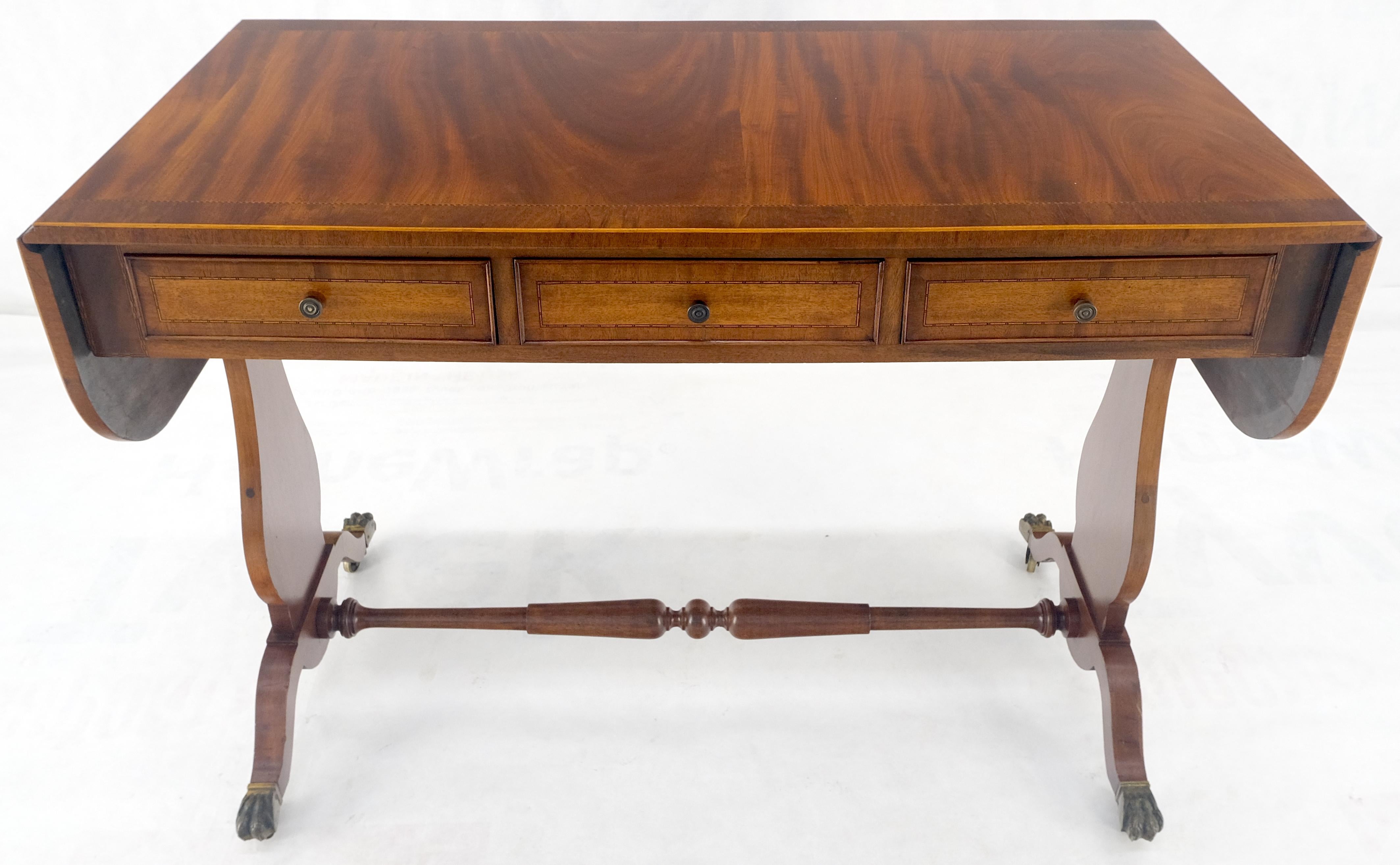 American Drop Leaf Sides Dovetail Drawers Banded Inlaid Top Console Writing Library Table For Sale