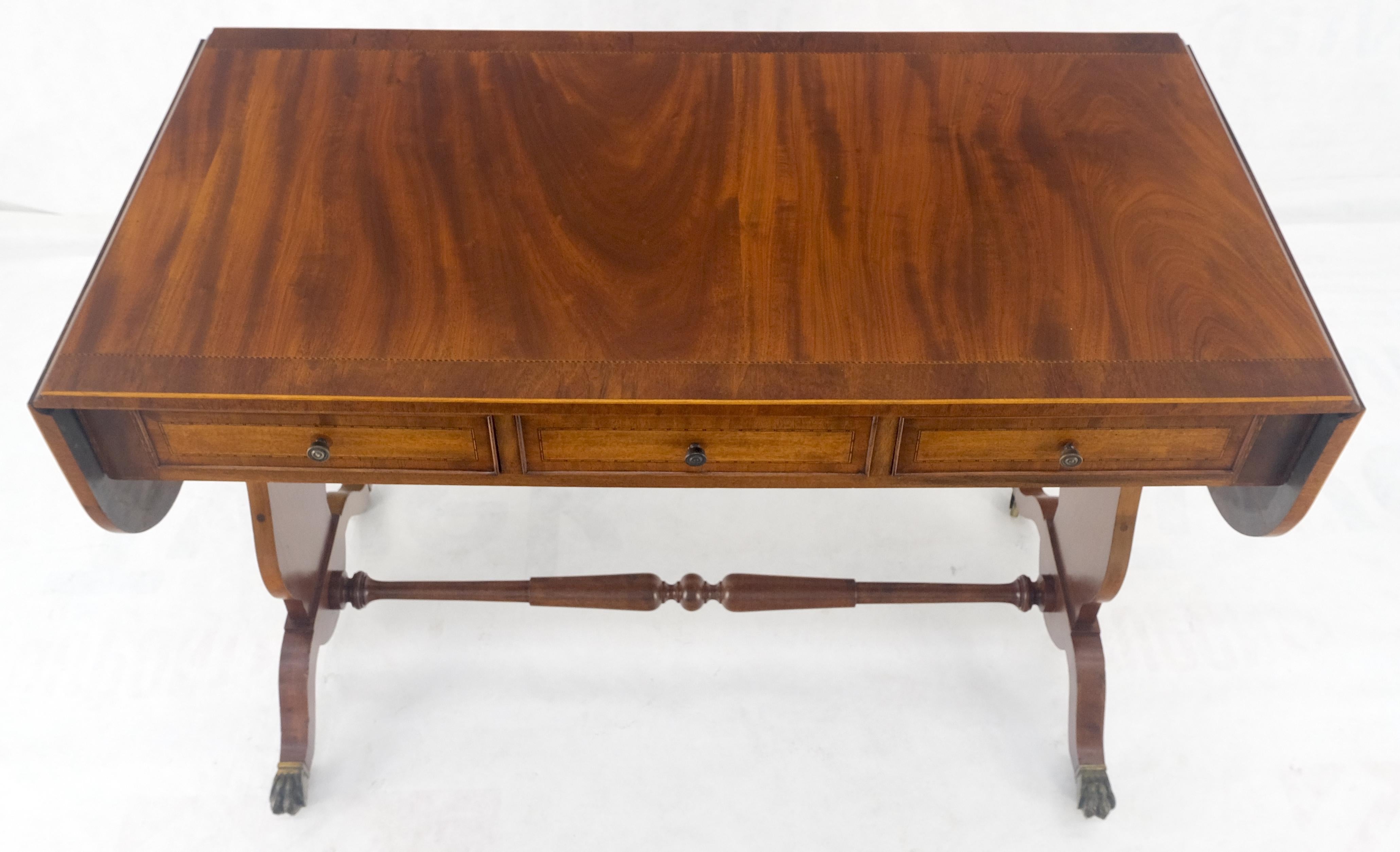 Lacquered Drop Leaf Sides Dovetail Drawers Banded Inlaid Top Console Writing Library Table For Sale