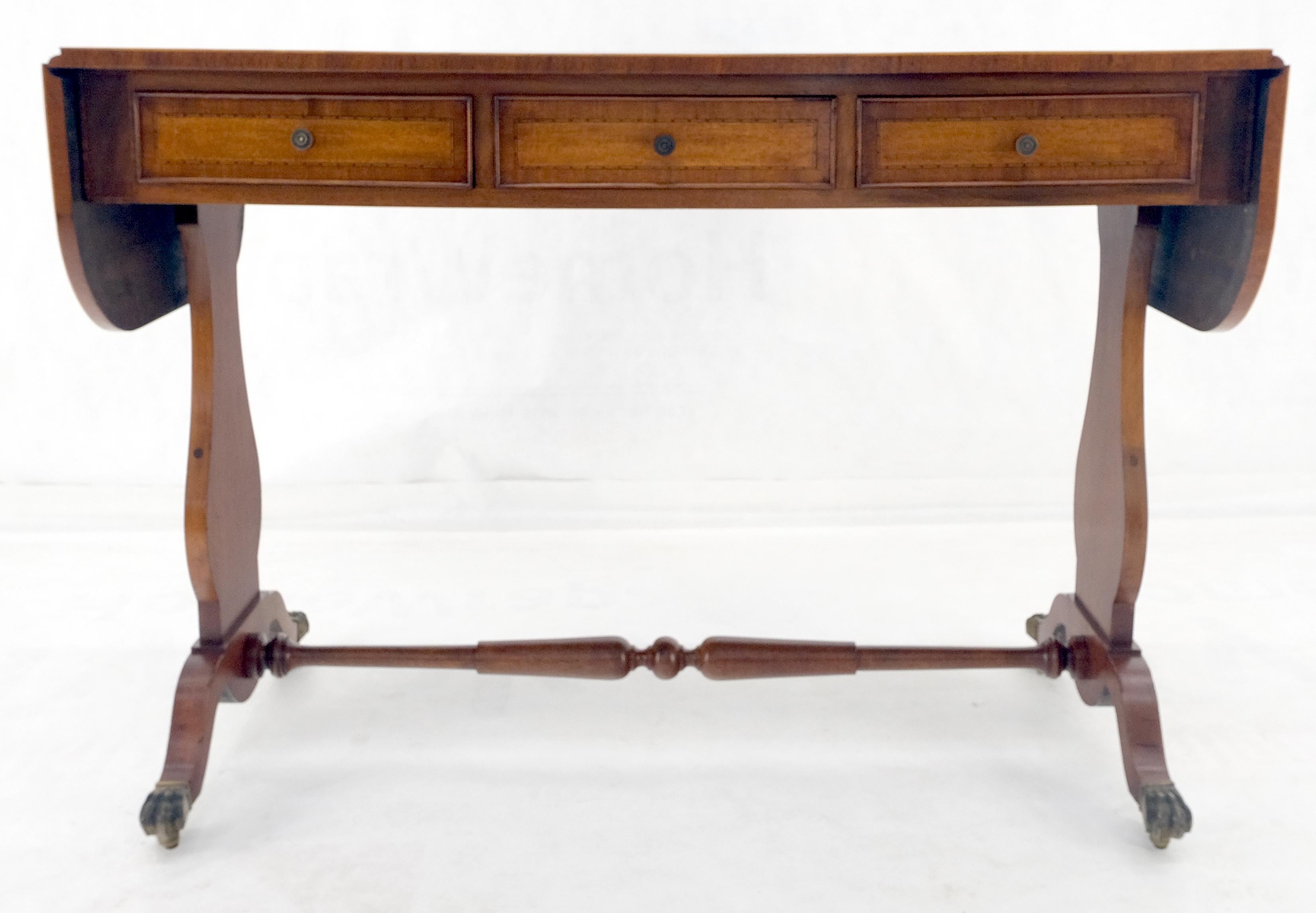 20th Century Drop Leaf Sides Dovetail Drawers Banded Inlaid Top Console Writing Library Table For Sale