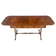 Drop Leaf Sides Dovetail Drawers Banded Inlaid Top Console Writing Library Table