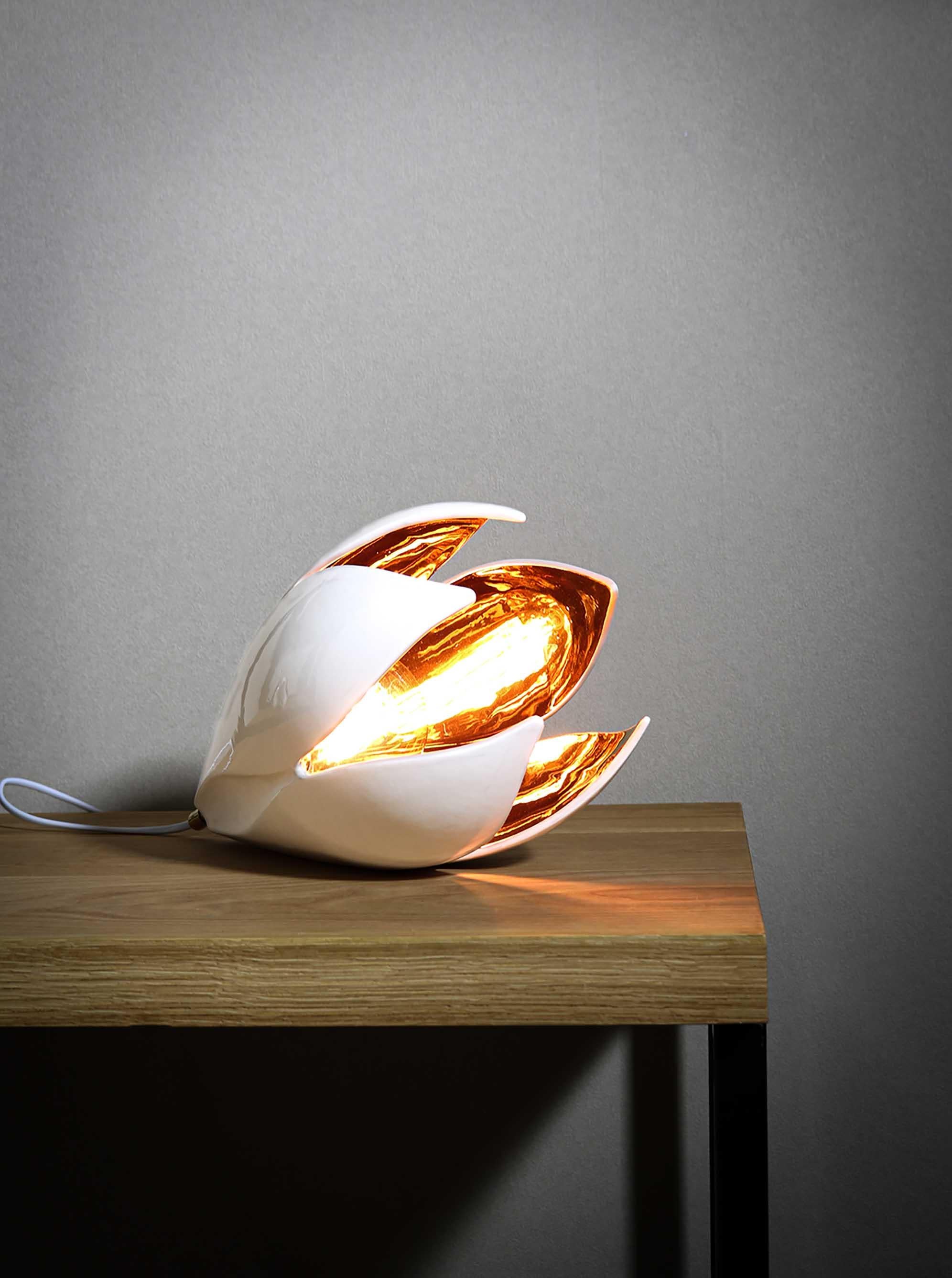 New Zealand Drop Light, Gloss White / Copper Lustre, Table Lamp For Sale