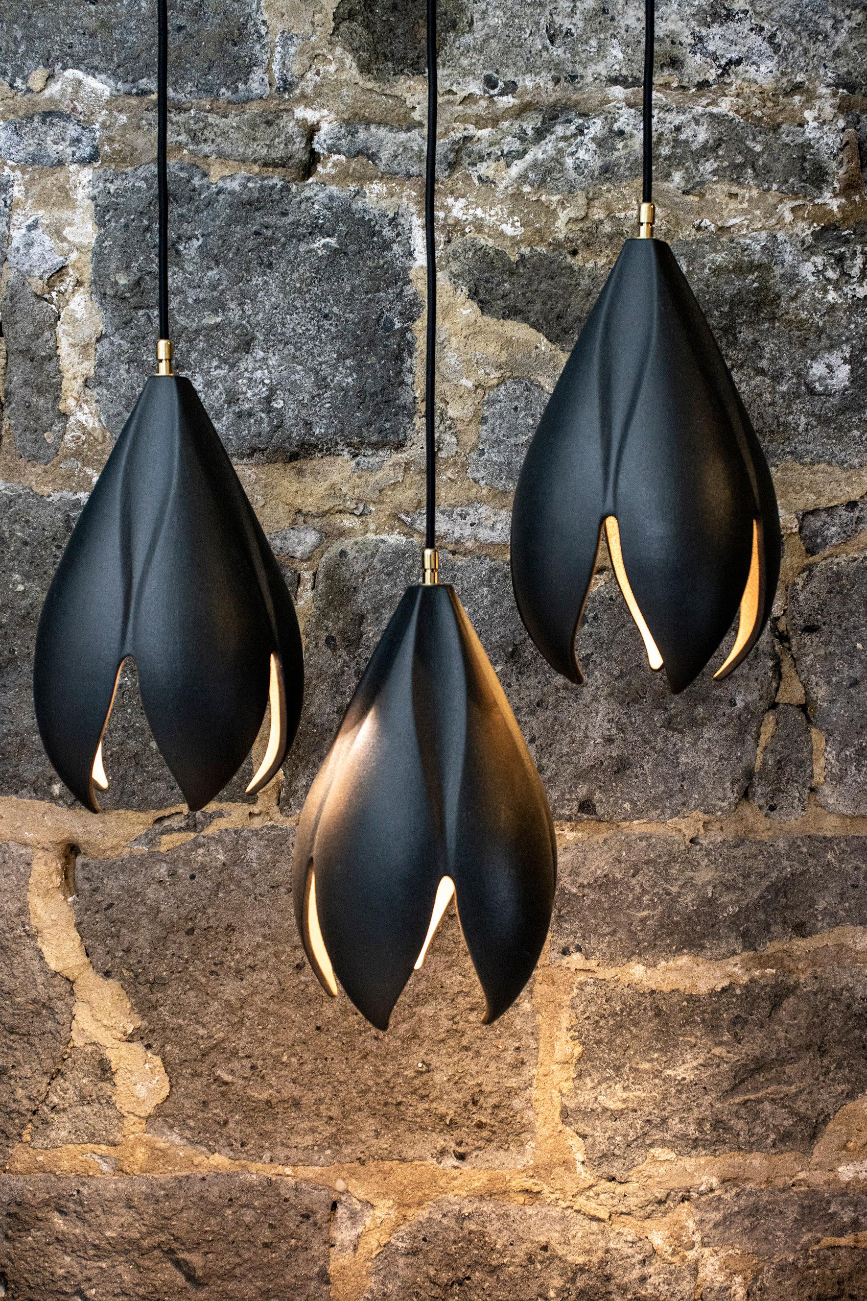 Contemporary Drop Light - Matte Black / Copper Lustre - Pendant Light For Sale