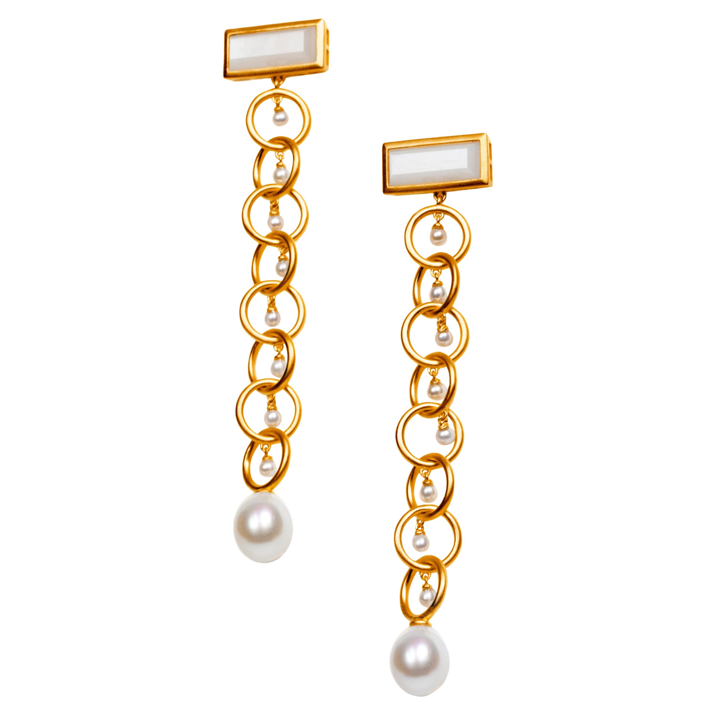 Drop Links Earrings the Rebel Queen Nefertiti with Moonstone and Pearls