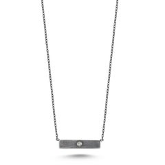 Oxidised Silver Diamond Bar Necklace