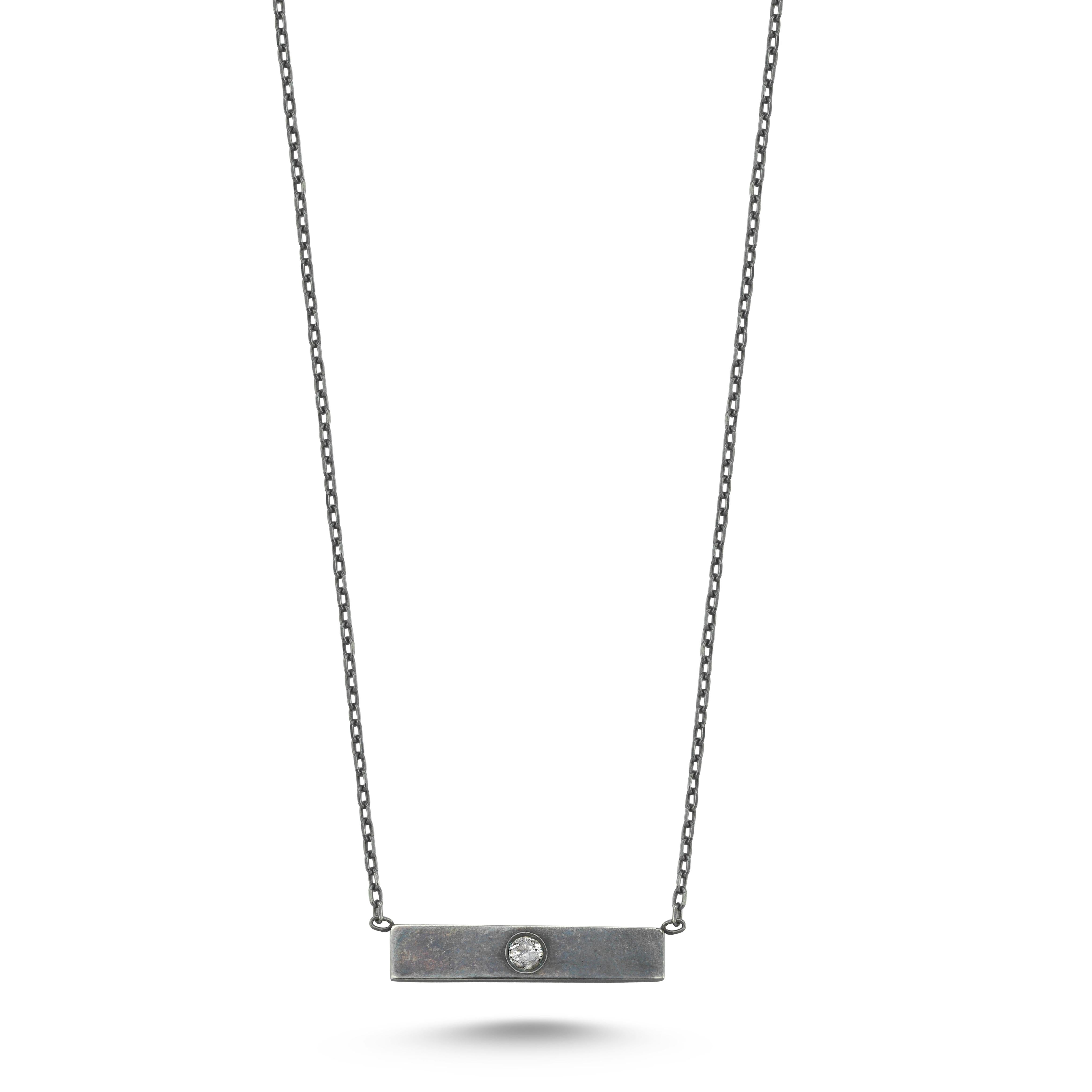 Round Cut Oxidised Silver Diamond Bar Necklace For Sale