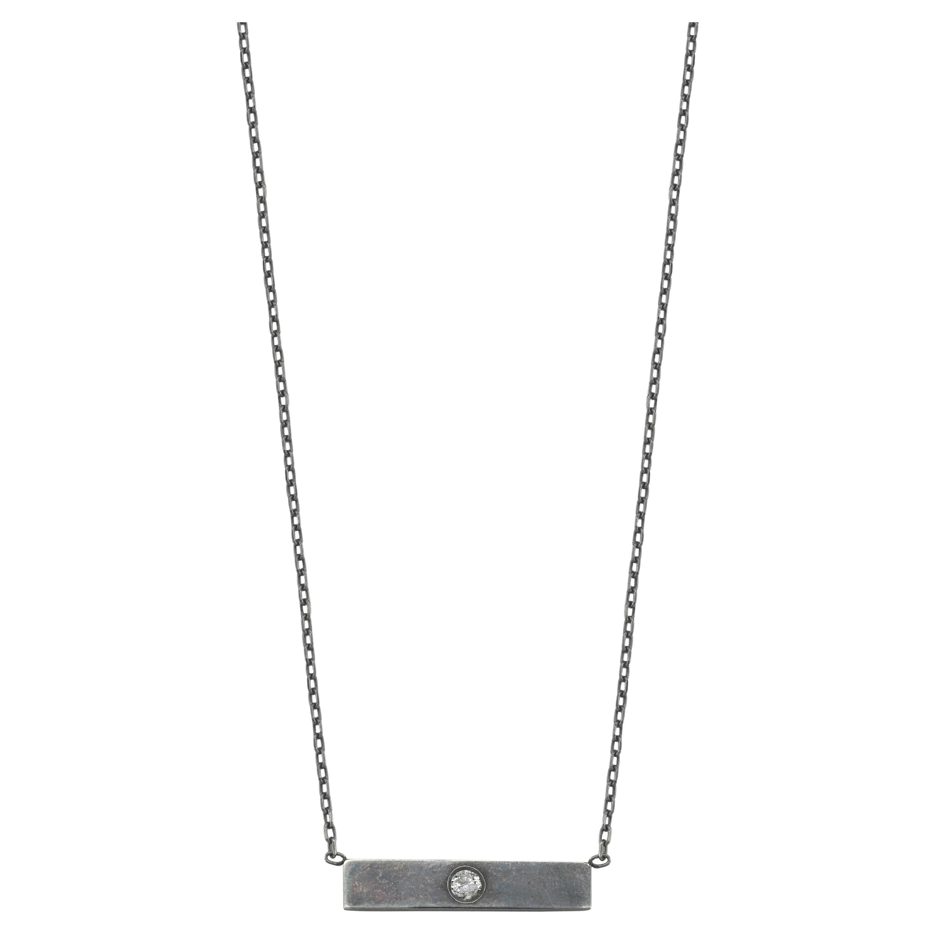 Oxidised Silver Diamond Bar Necklace For Sale