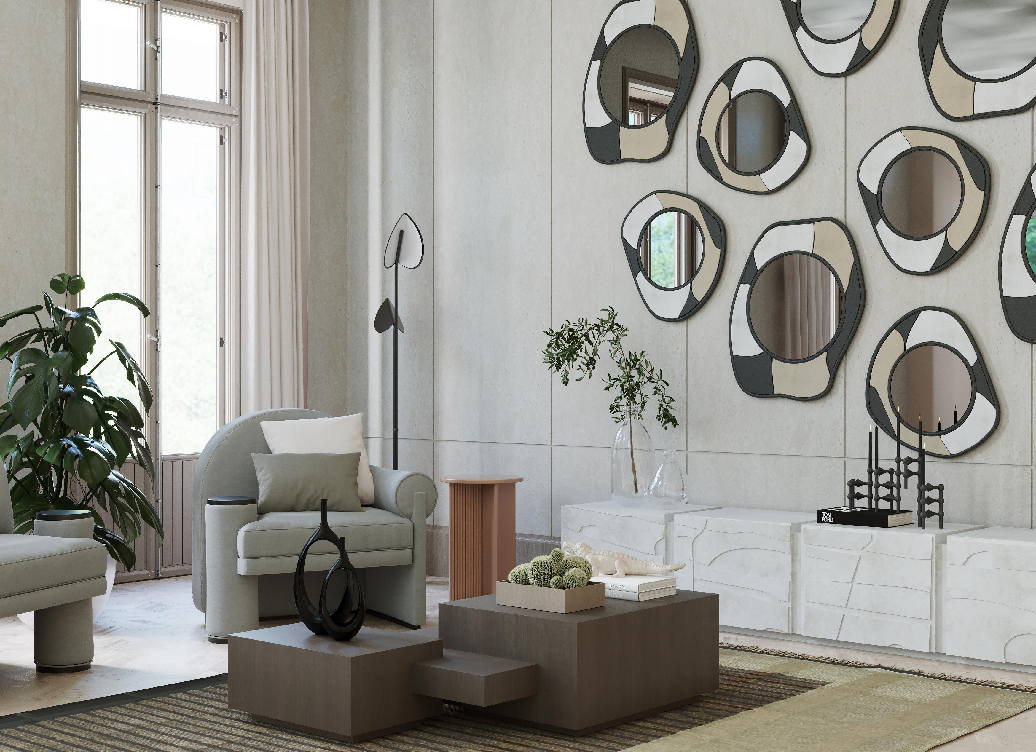 Mid-Century Modern Drop Mirror Stone Effect Lacquered Large by Hermhaus For Sale