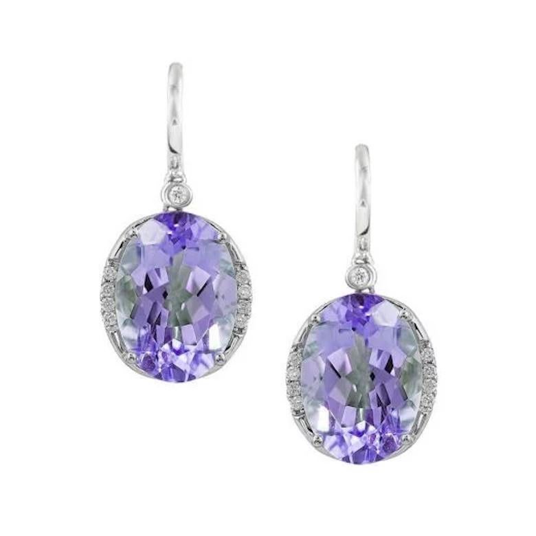 Antique Cushion Cut Drop Modern Amethyst Diamond 14K Gold Earrings for Her For Sale