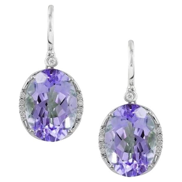 Drop Modern Amethyst Diamond 14K Gold Earrings for Her For Sale