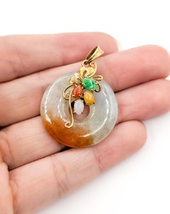 Drop Multi-Color Jade Pendant in 14k Yellow Gold