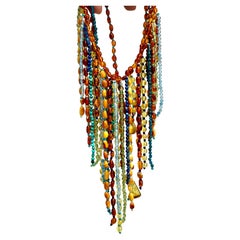 Multi Strand Amber Turquoise Aquamarine Necklace