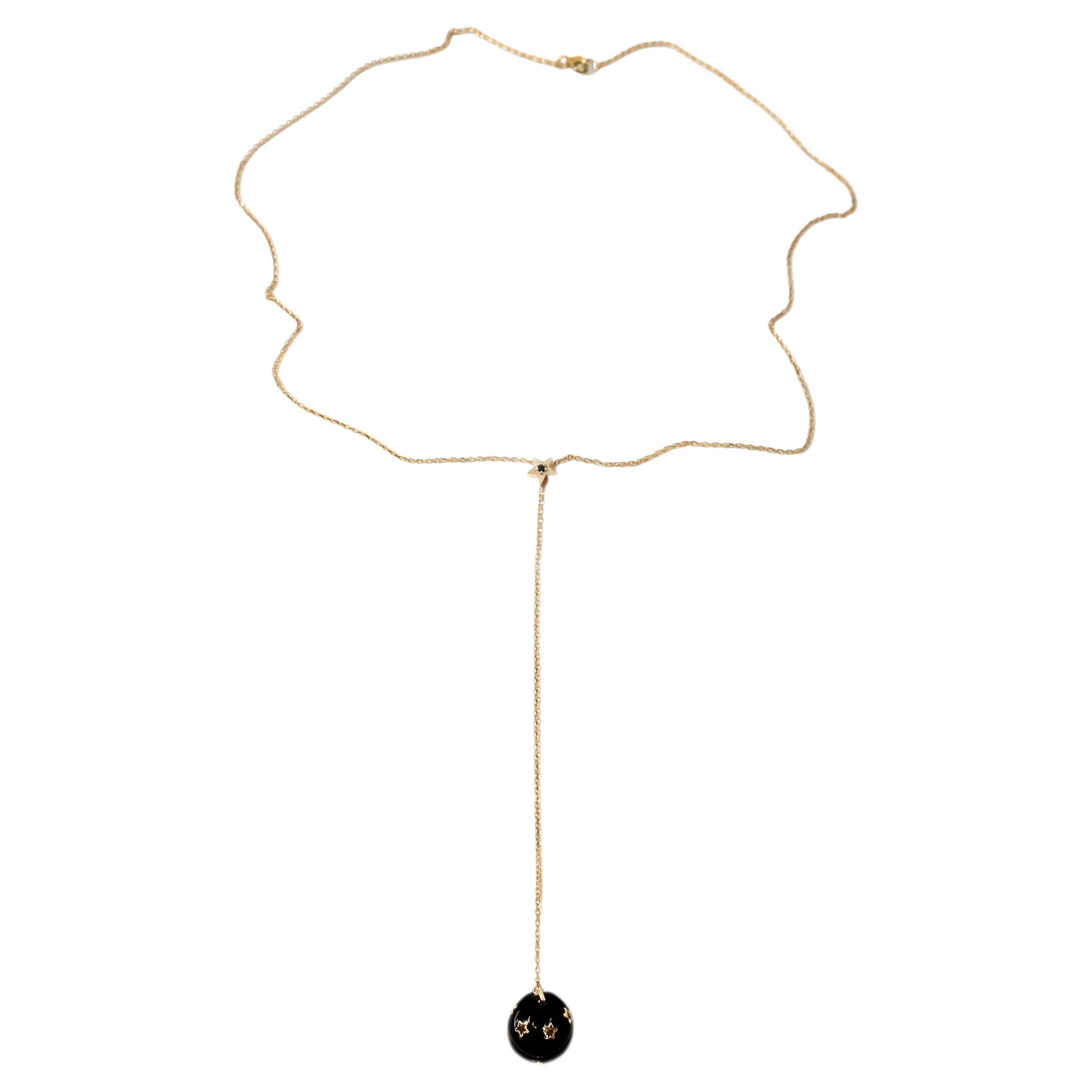 Lariat Necklace Diamond Star Black Enamel Gold J Dauphin For Sale