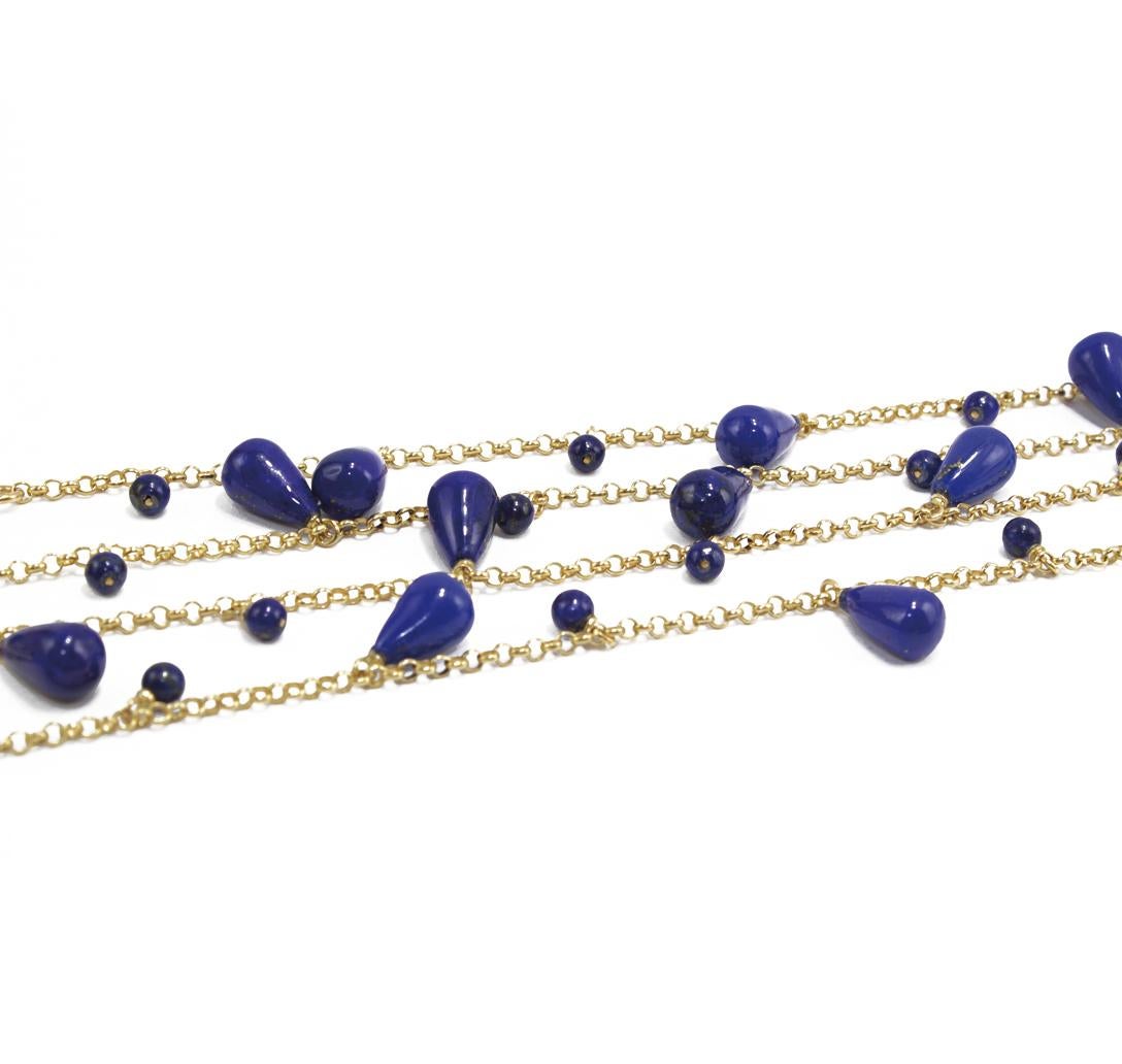 Pear Cut Drop Necklace Lapis Lazuli and 18 Karat Gold For Sale
