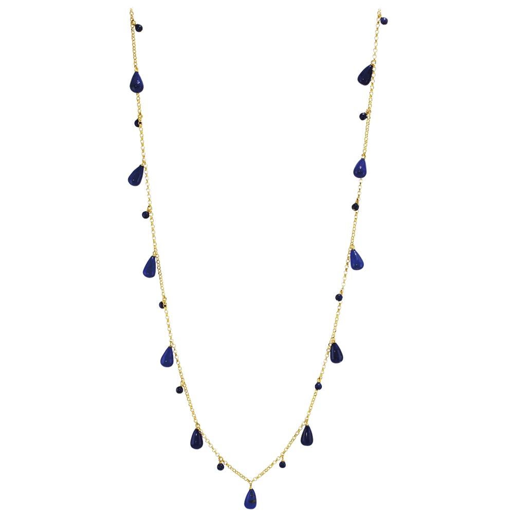 Drop Necklace Lapis Lazuli and 18 Karat Gold For Sale