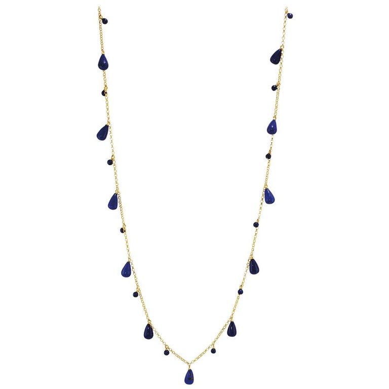 Drop Necklace Lapis Lazuli and 18 Karat Gold For Sale at 1stDibs