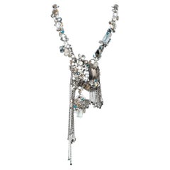Drop necklace made of metal, chain, rhinestone and glass beads Circa 2010