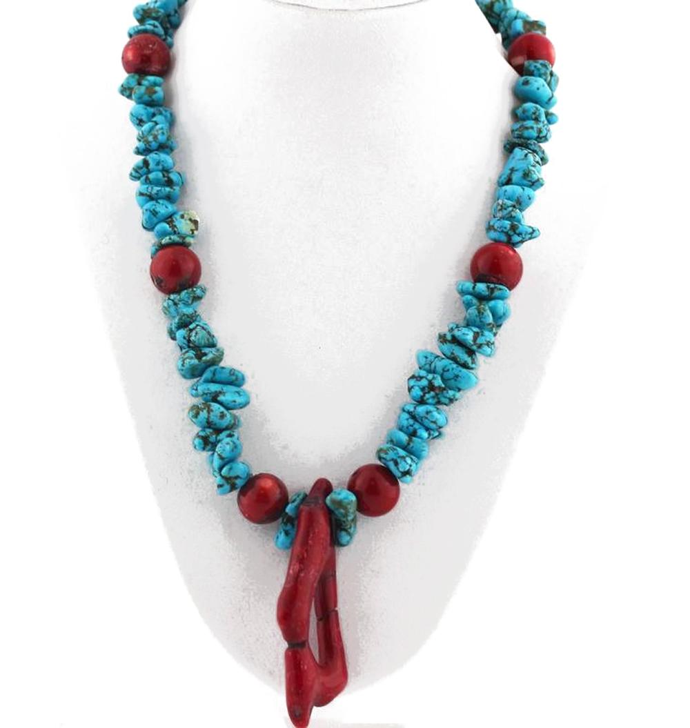 Women's Drop Necklace Style of Faux Turquoise and Bamboo Coral Necklace