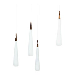 "Drop" Opaline Glass Pendant Lamps by Uno & Östen Kristiansson for Luxus, Sweden