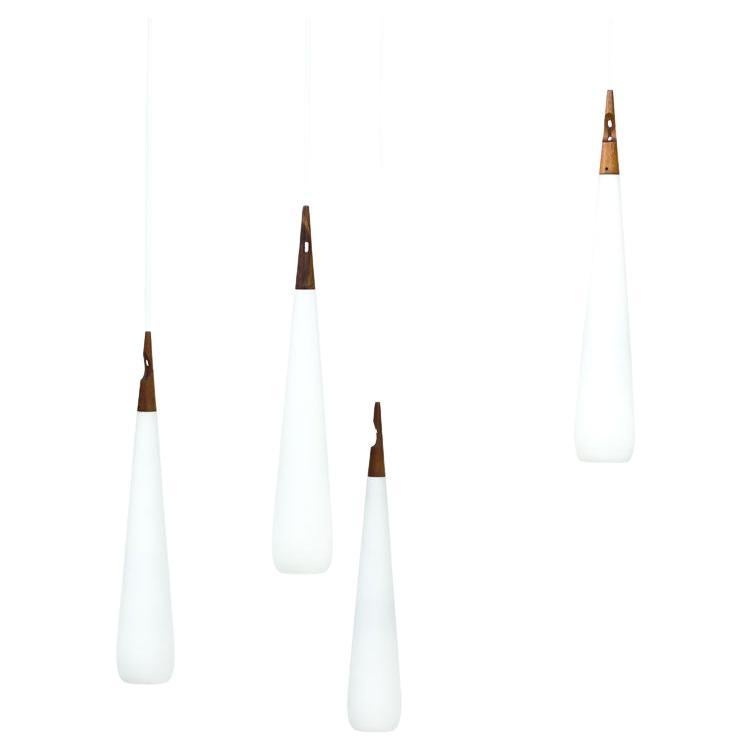 "Drop" Opaline Glass Pendant Lamps by Uno & Östen Kristiansson