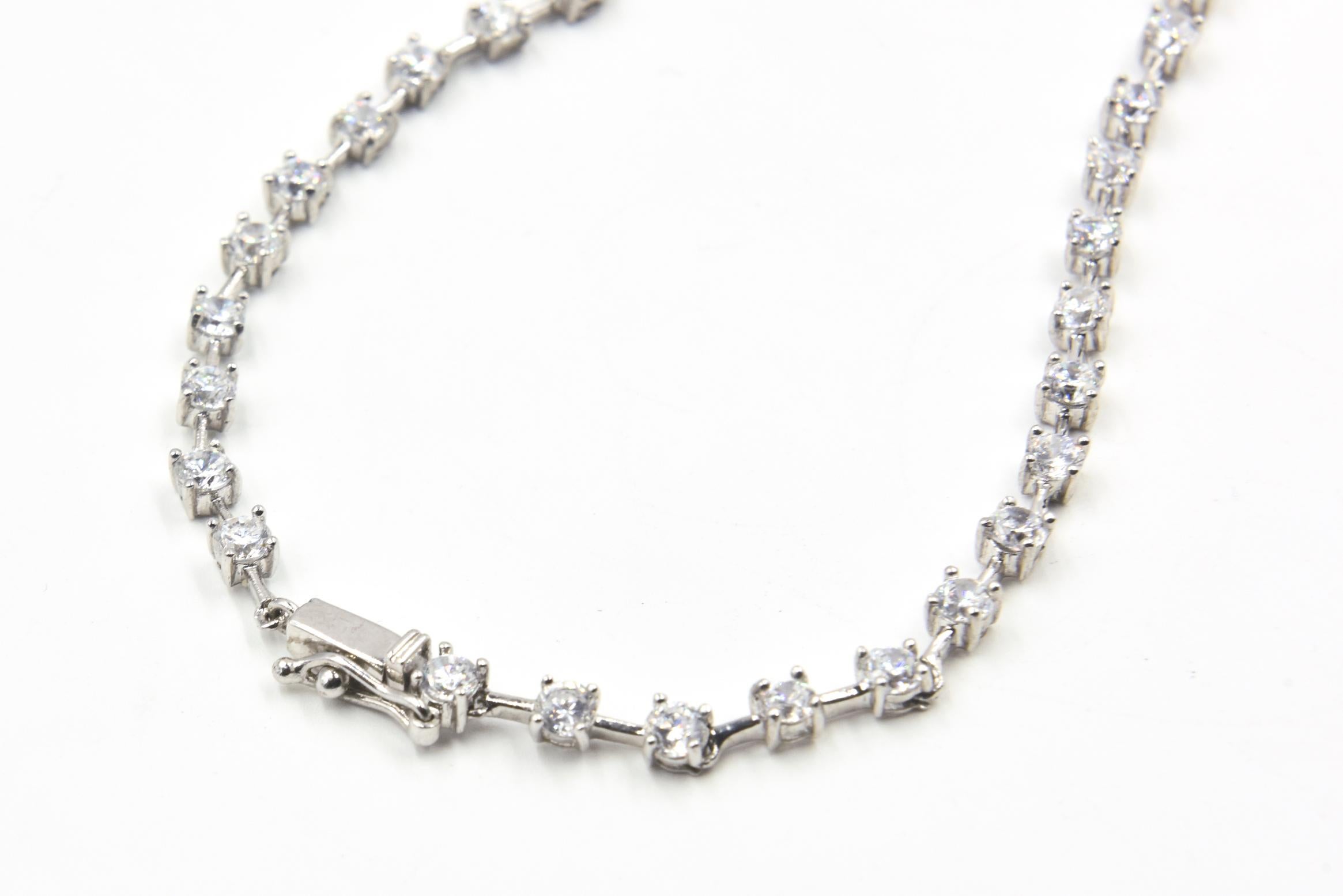 Men's Drop Pearl and Crystal CZ Tennis Sterling Silver Statement Gala Bridal Necklace
