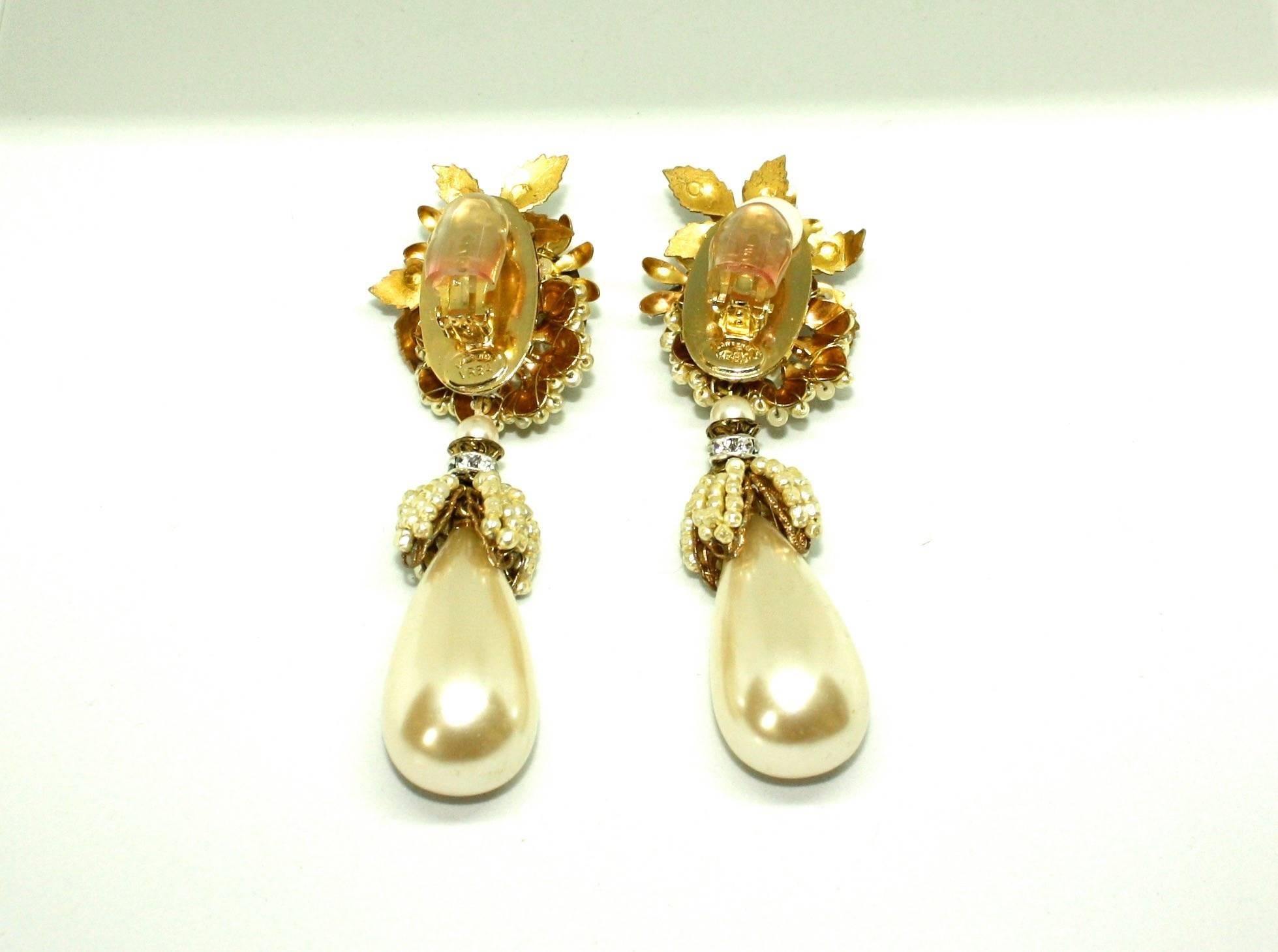Contemporary Drop Pearl Clip Earrings by Lawrence Vrba For Sale