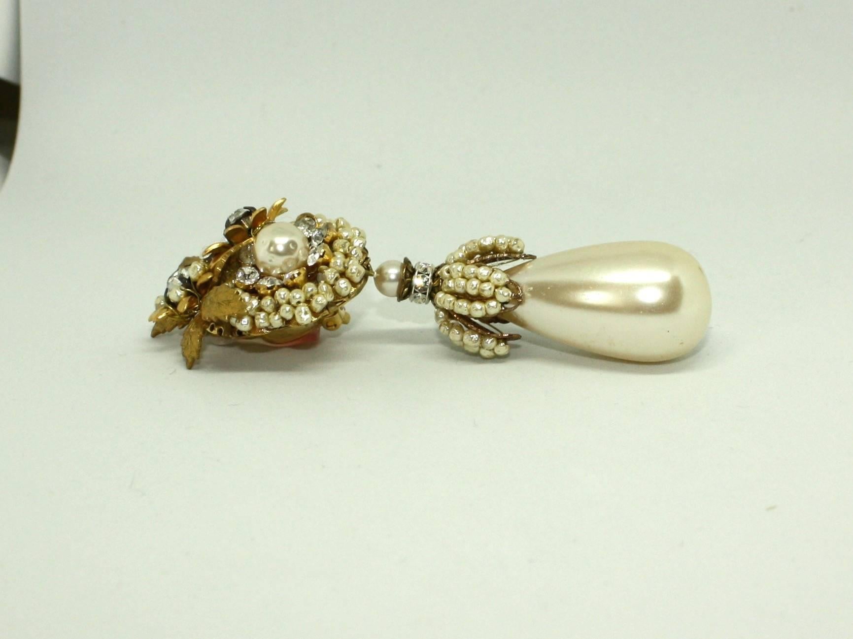 Women's Drop Pearl Clip Earrings by Lawrence Vrba For Sale