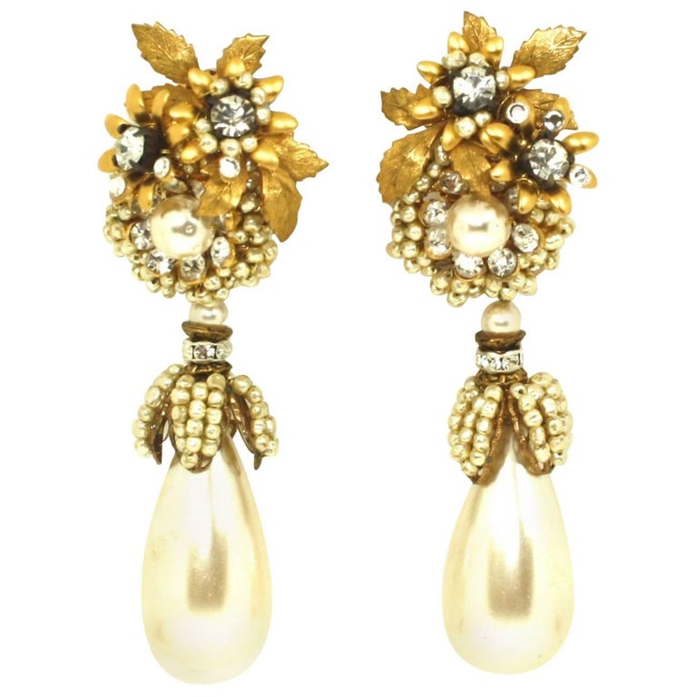 Drop Pearl Clip Earrings by Lawrence Vrba For Sale at 1stdibs