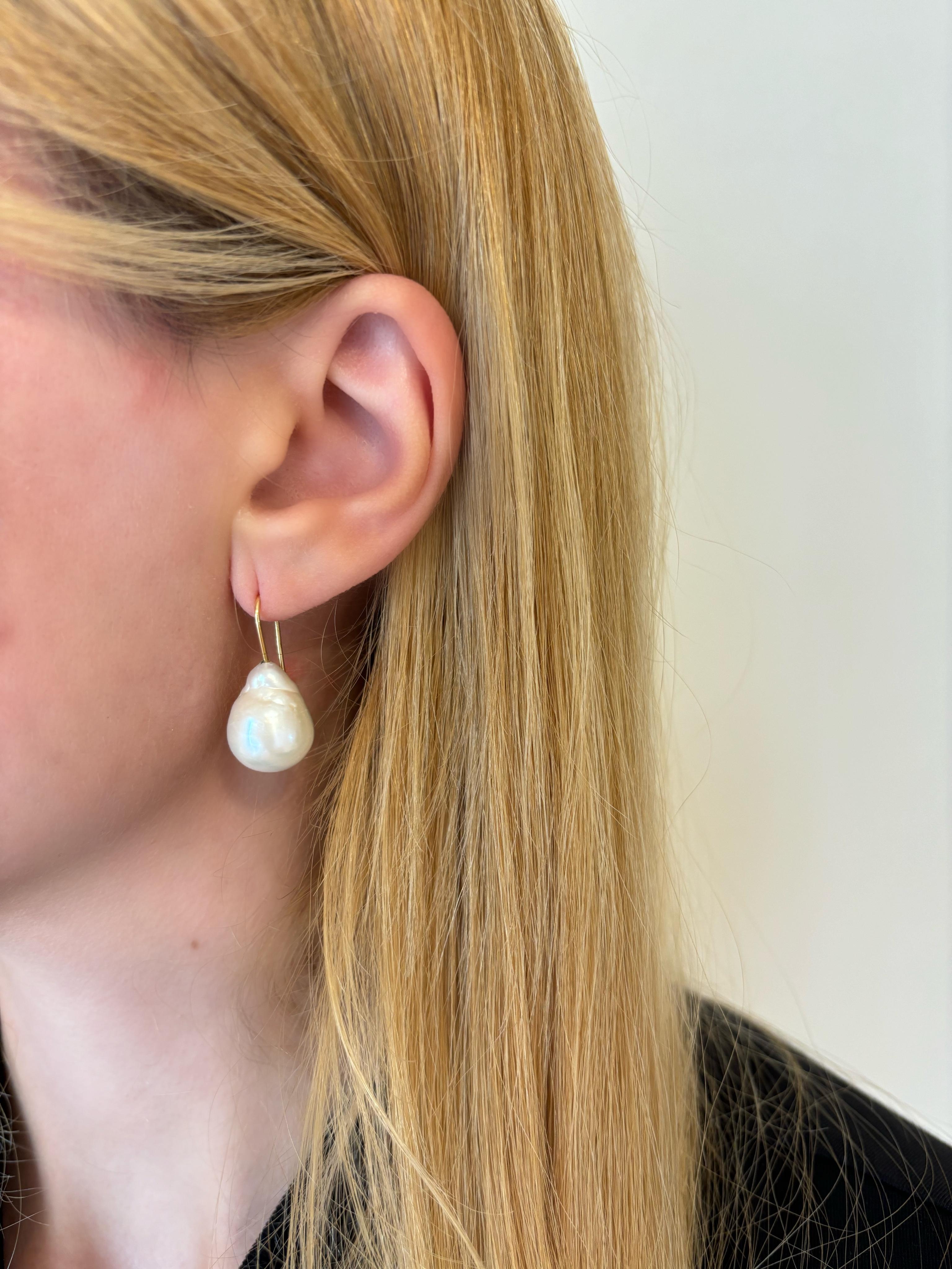 Oval Cut Drop Pearl Earrings with Baroque Pearls in 18K gold hook