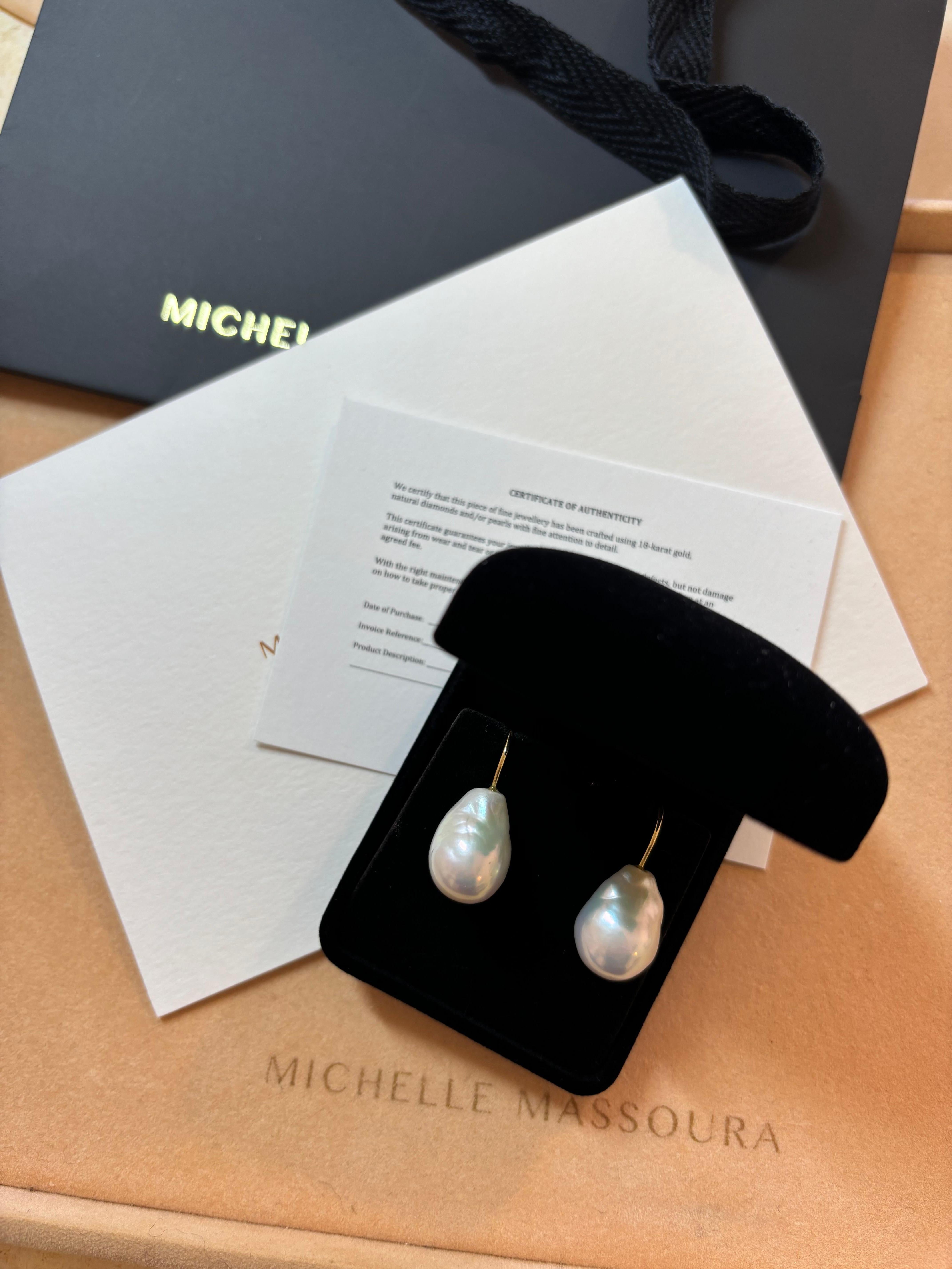 Pear Cut Drop Pearl Earrings with Baroque Pearls in 18K gold hook