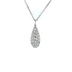 Drop Pendant 18k White Gold 91 Diamonds Total 1.51 ct G VS