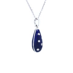 Drop Pendant, 18k White Gold, Dark Blue Vitreous Enamel 6 Diamonds 0.1 Ct G Vs