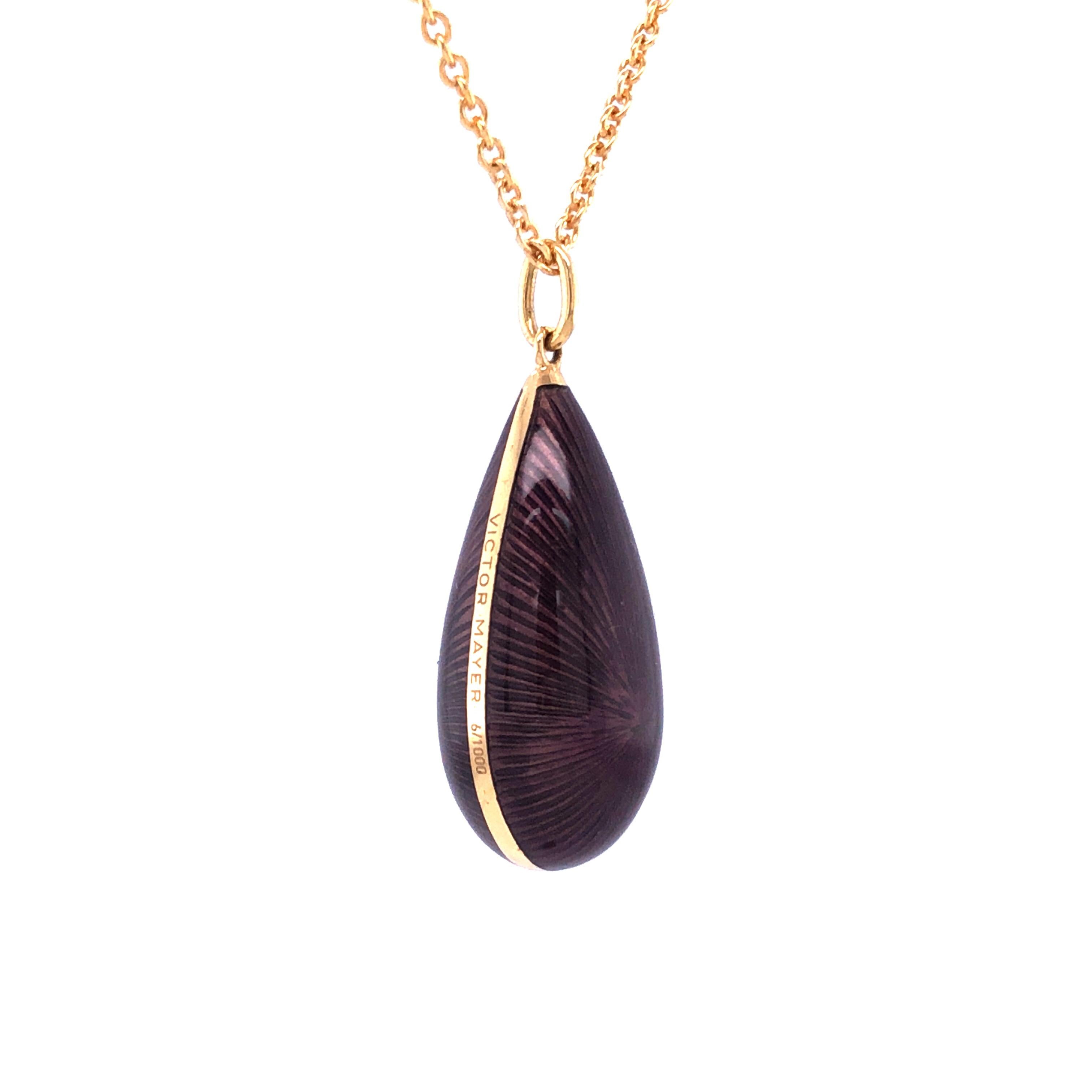 Dew Drop Pendant 18k Yellow Gold Translucent Purple Vitreous Enamel Guilloche In New Condition For Sale In Pforzheim, DE