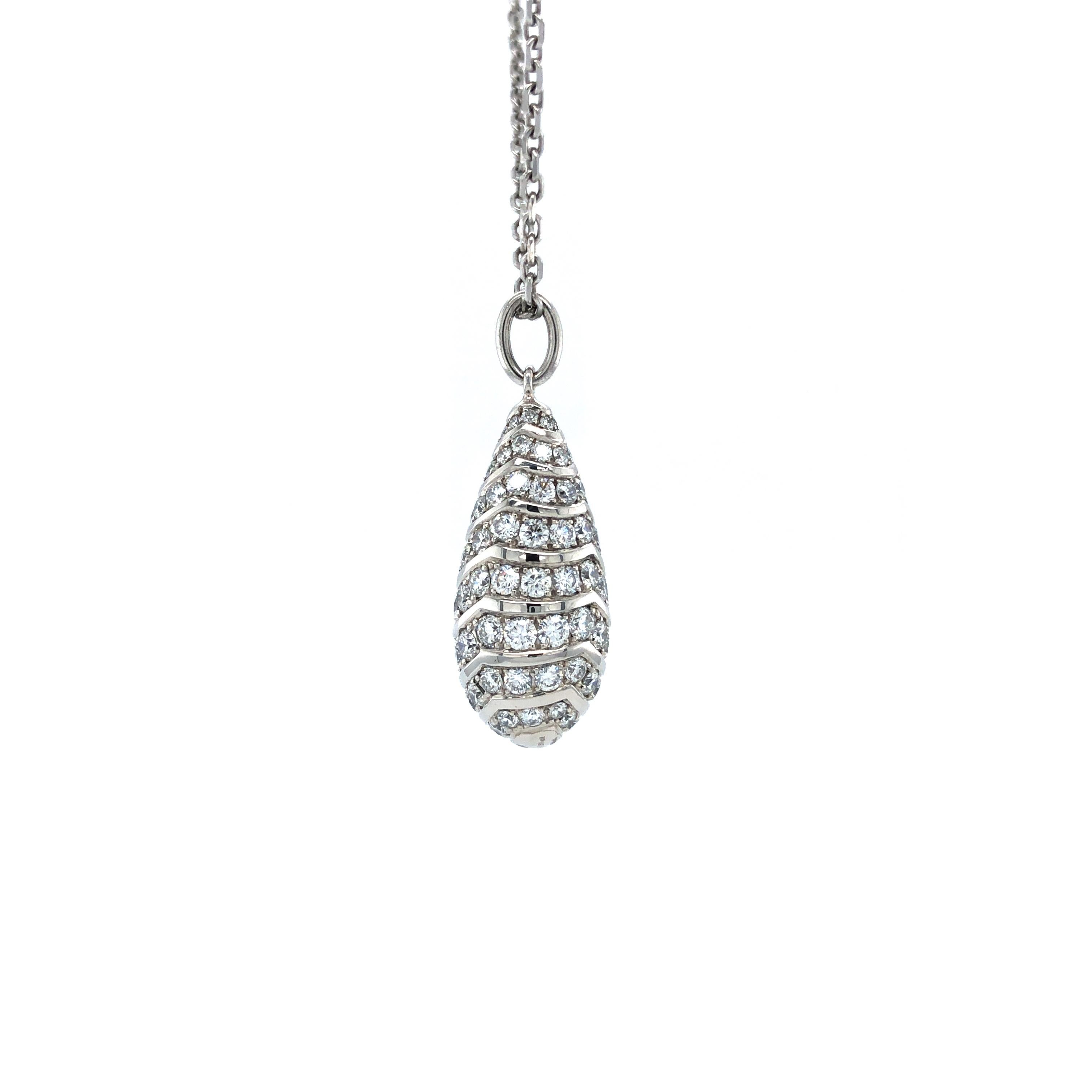 Taglio brillante Collana con pendente a goccia - Oro bianco 18k - 91 diamanti totali 1,51 ct G VS in vendita