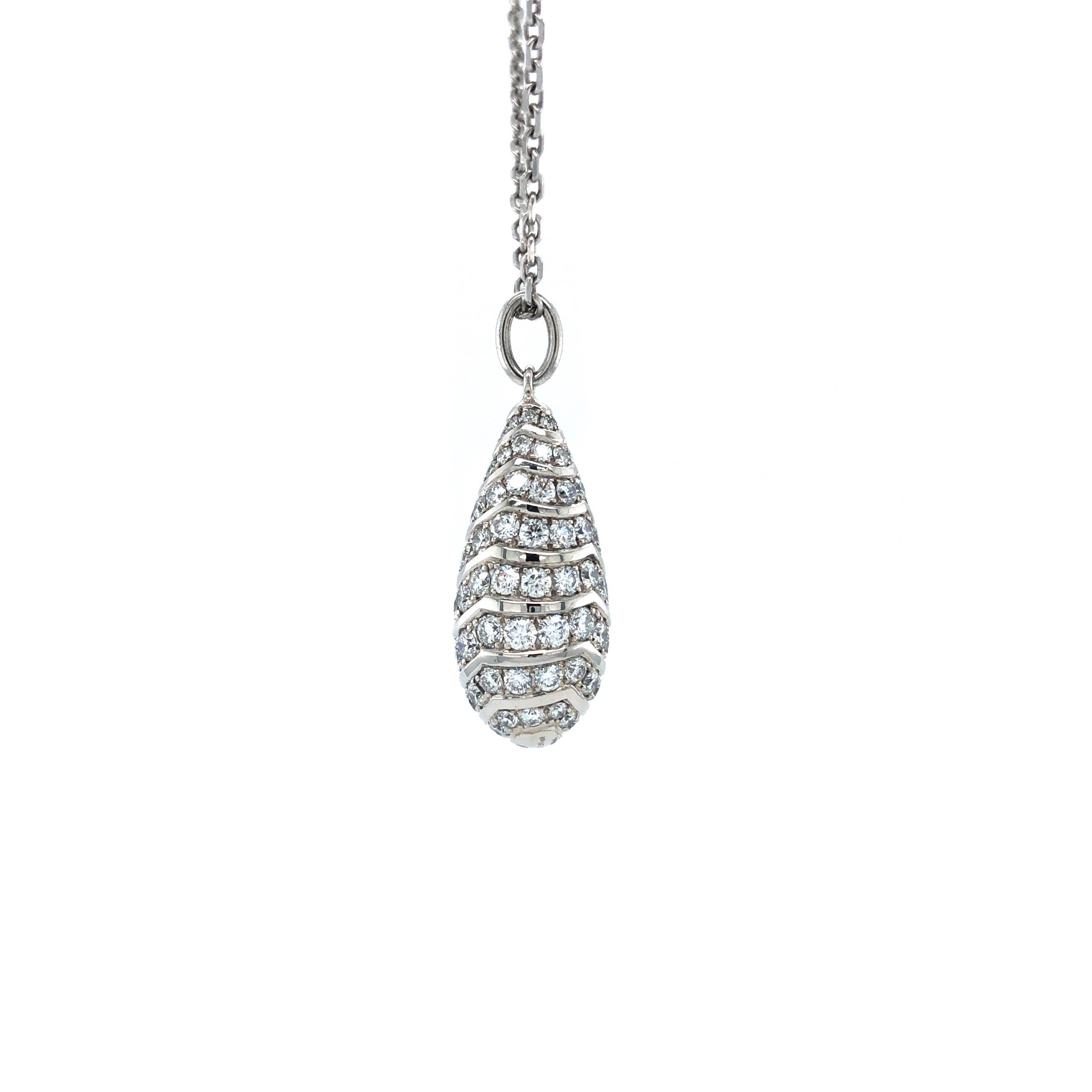 Brilliant Cut Drop Pendant Necklace - 18k White Gold - 91 Diamonds Total 1.51 ct G VS For Sale