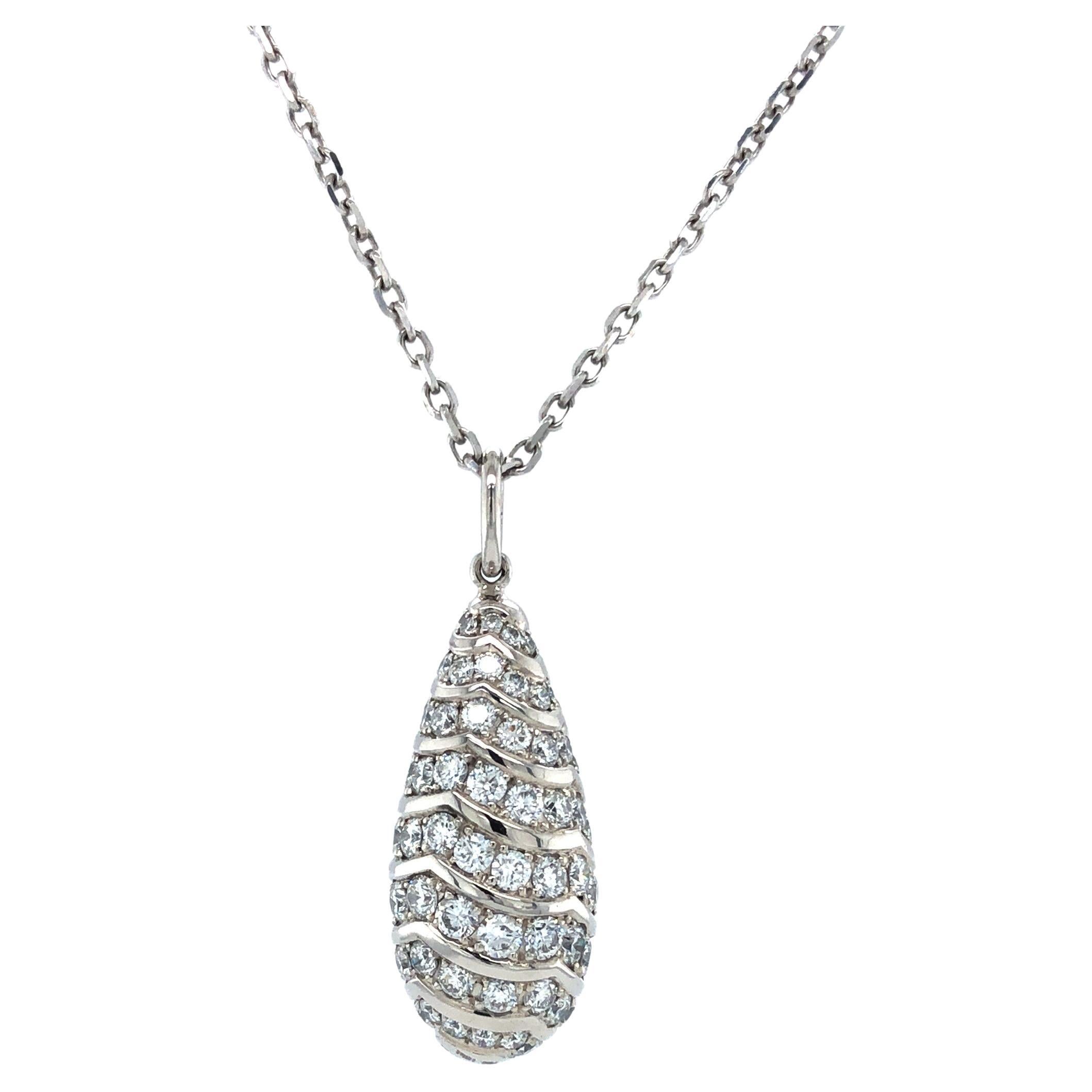 Drop Pendant Necklace - 18k White Gold - 91 Diamonds Total 1.51 ct G VS For Sale