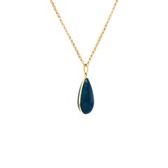 Drop Pendant Necklace 18k Yellow Gold Petrol Blue Enamel Dimensions