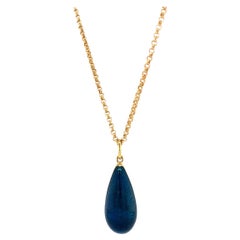 Collar Colgante Gota Oro Amarillo 18k Esmalte Azul Petróleo Dimensiones
