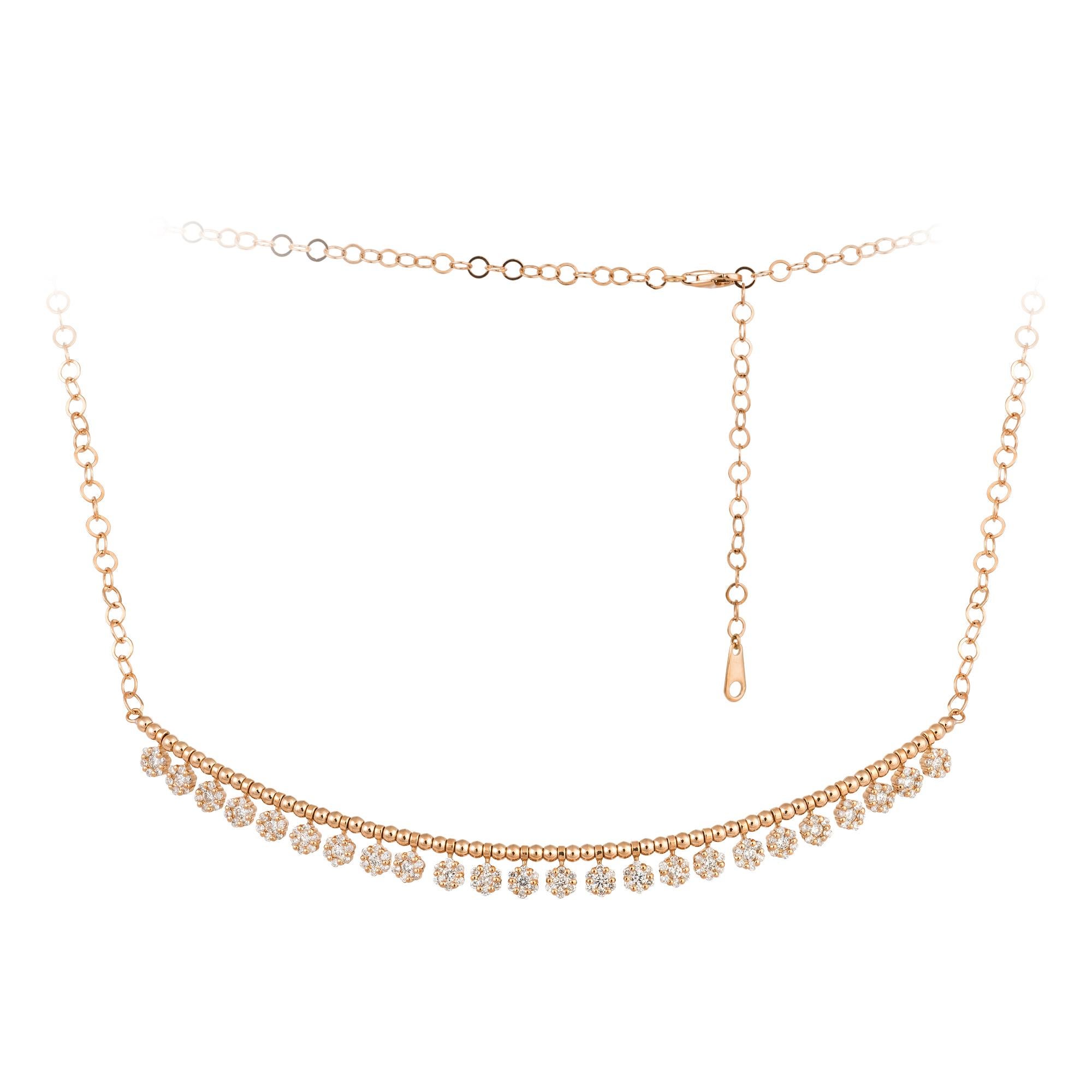 Modern Drop Pink Gold 18K Necklace Diamond for Her For Sale