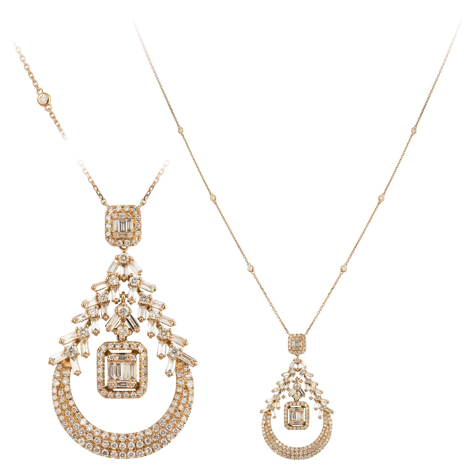 Tropfen Pink Gold 18K Halskette Diamant für Sie im Angebot