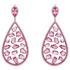 Drop Pink & Red Spinels Earrings, 18k White Gold