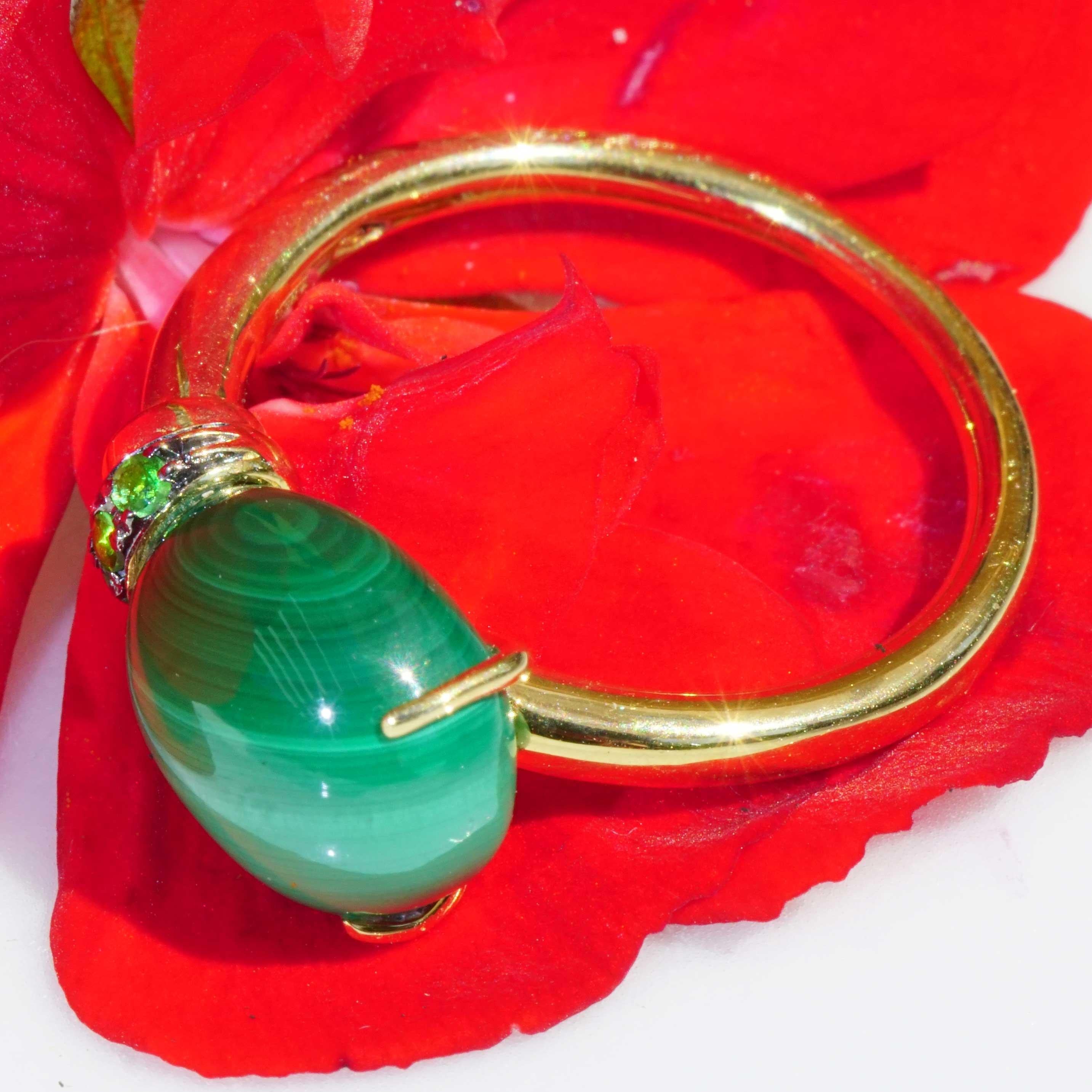 Drop Ring Malachite Tsavorithe  6.75 ct 21 x9 mm traditional made in Italy For Sale 4