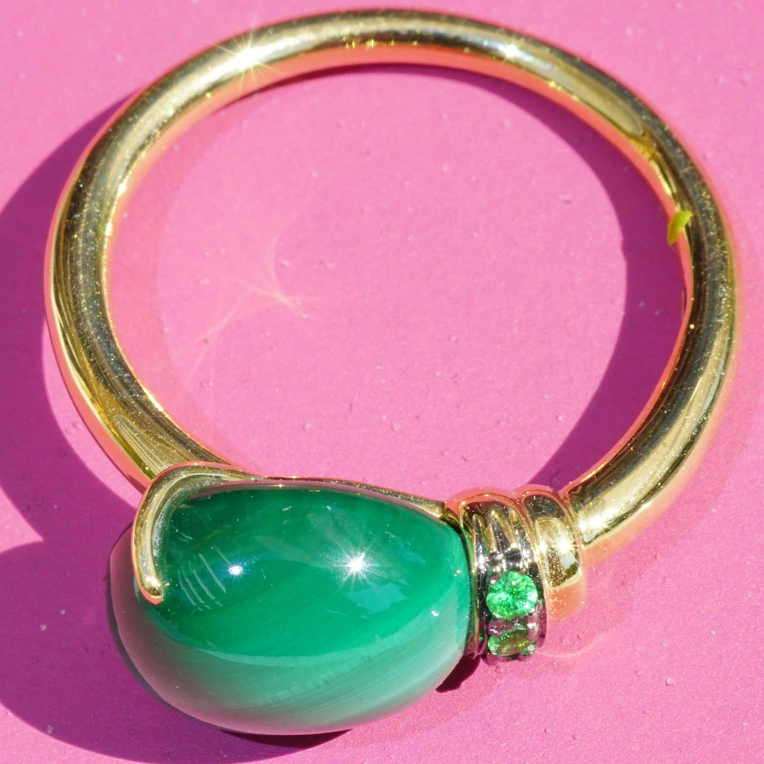 Drop Ring Malachite Tsavorithe  6.75 ct 21 x9 mm traditional made in Italy For Sale 2