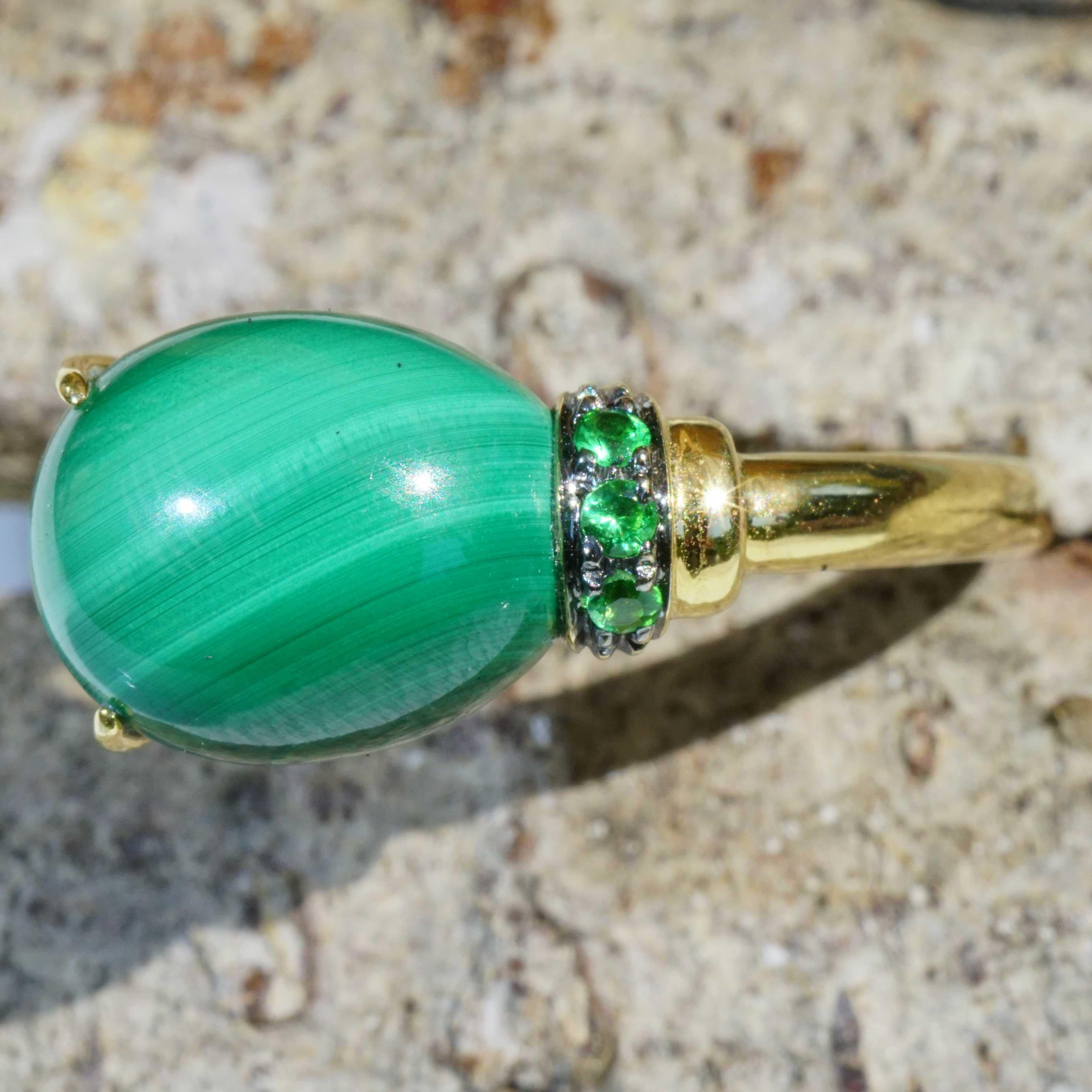 Drop Ring Malachite Tsavorithe  6.75 ct 21 x9 mm traditional made in Italy For Sale 3